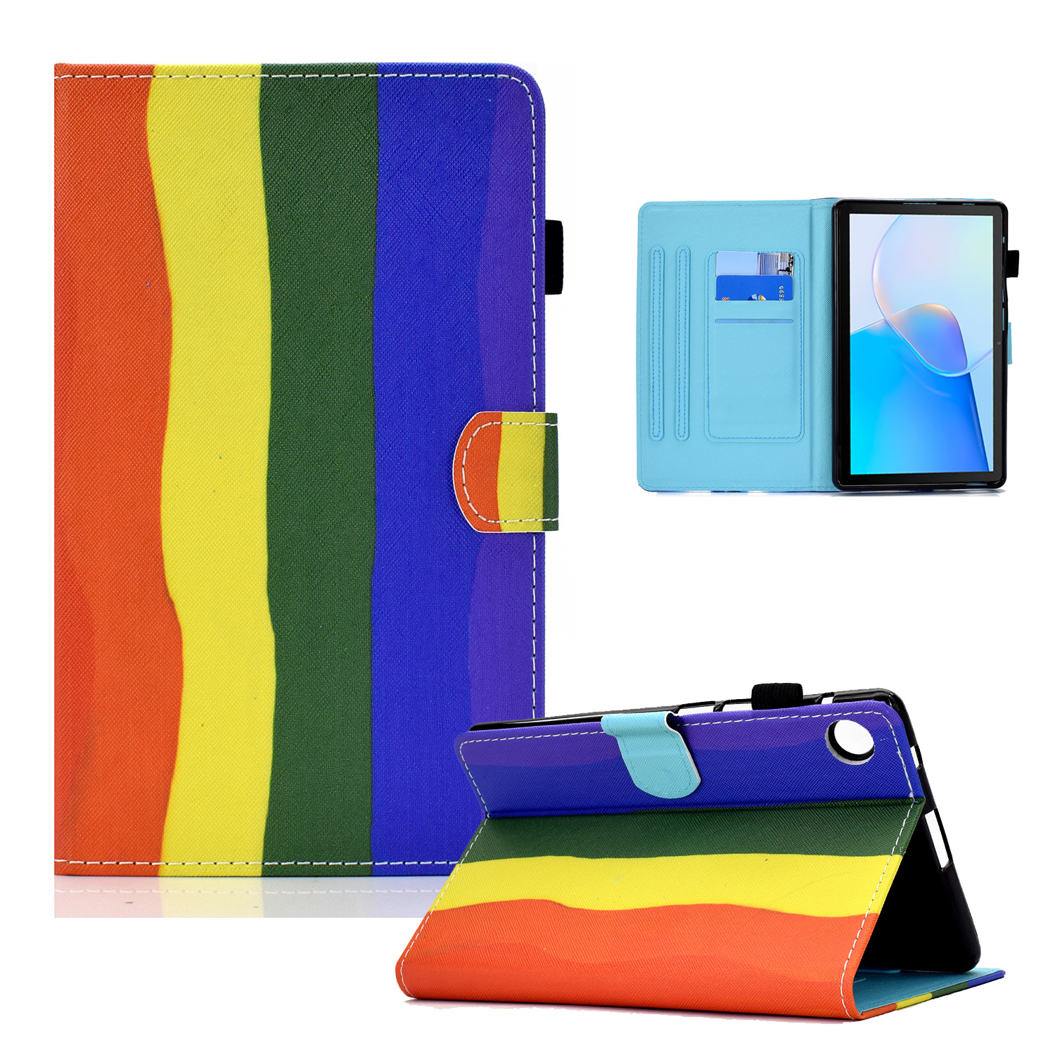 

Für Huawei Matepad SE 10.4-zoll 2022 Stich-leder-tablet-fallmuster-druckabdeckung Mit Kartensteckplätzen - Regenbogen, Huawei MatePad SE 10.4-inch
