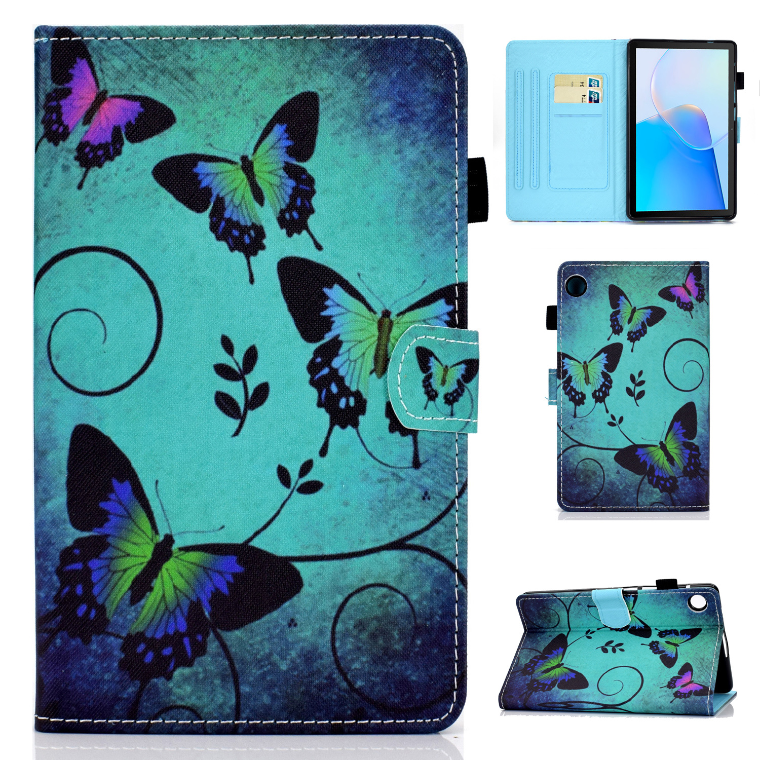 

Für Huawei Matepad SE 10.4-zoll 2022 Stich-leder-tablet-fallmuster-druckabdeckung Mit Kartensteckplätzen - Grüner Schmetterling, Huawei MatePad SE 10.4-inch