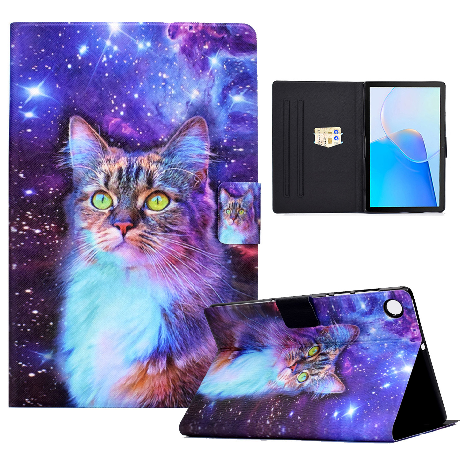 

Für Huawei Matepad SE 10.4-zoll-ständer Tablet Leder-häuschenmuster-druckkarten-slot-tablet-abdeckung - Sternenhimmel Und Katze, Huawei MatePad SE 10.4-inch