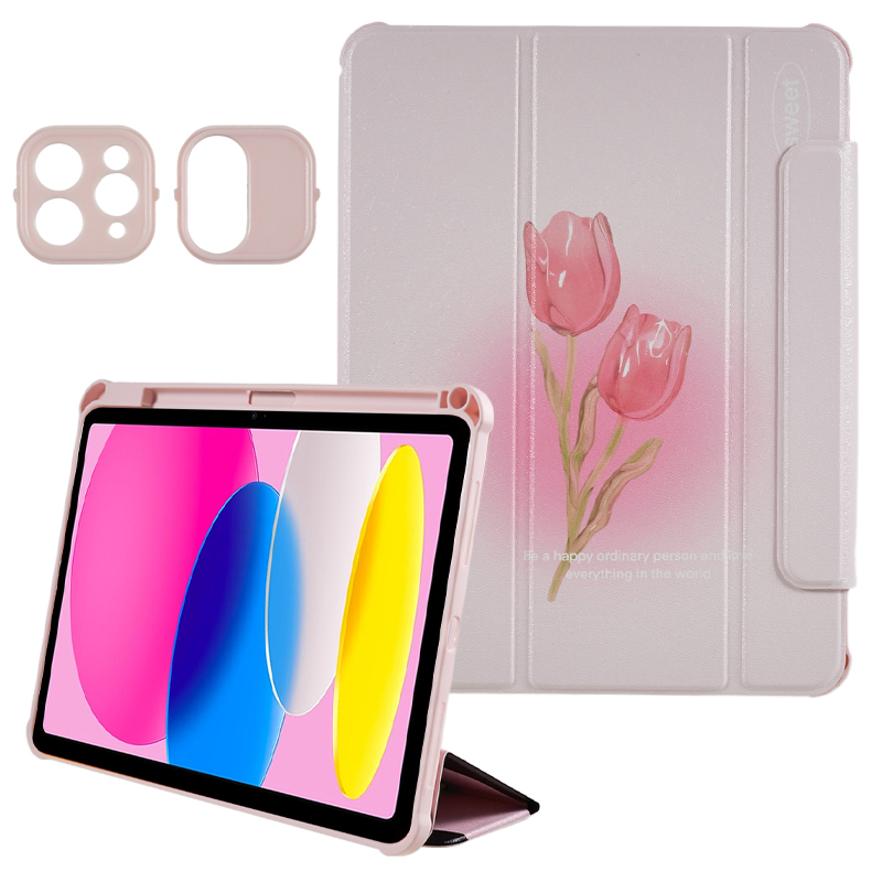

Für Ipad Air (2020) / 2022) / Ipad 10.9 (2022) Abnehmbarer Tablet -hülle Musterdruckständer PU Lederabdeckung - Tulpe, iPad Air (2020)