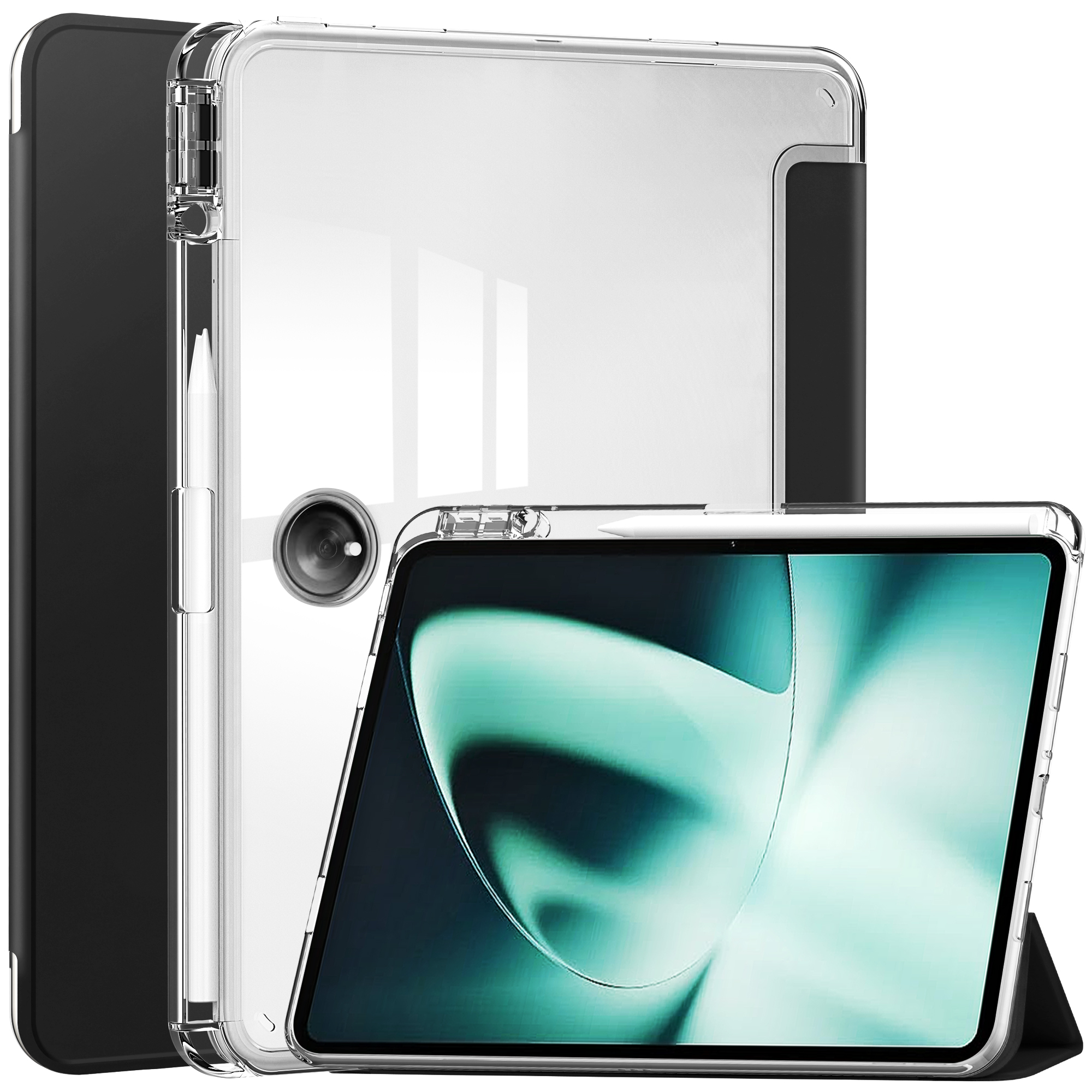 

Für OnePlus -pad -autoschlaf / Wake Case PU Leder + TPU + Acrylständer Transparentes Tablettenabdeckung Mit Stiftschlitz - Schwarz, OnePlus Pad