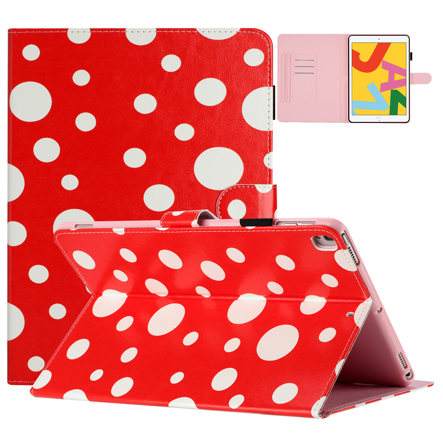 

Für Ipad 10.2 (2021) /(2019) /(2020) / Ipad Pro 10,5-zoll (2017) PU Leder-hülle Dot-druck-anti-drogen-tablet-abdeckung - Rot / Weißer Punkt, iPad 10.2 (2021)