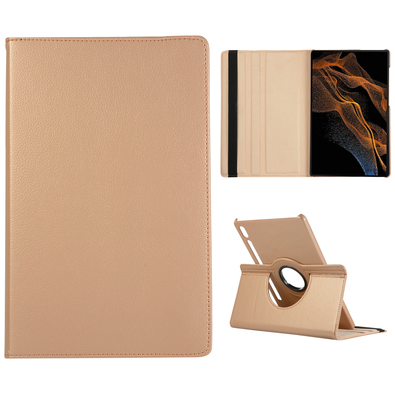 

Für Samsung Galaxy Tab S8 Ultra PU Leder Tablet Case 360-grad-rotationsständer Schutzabdeckung - Gold, Galaxy Tab S8 Ultra