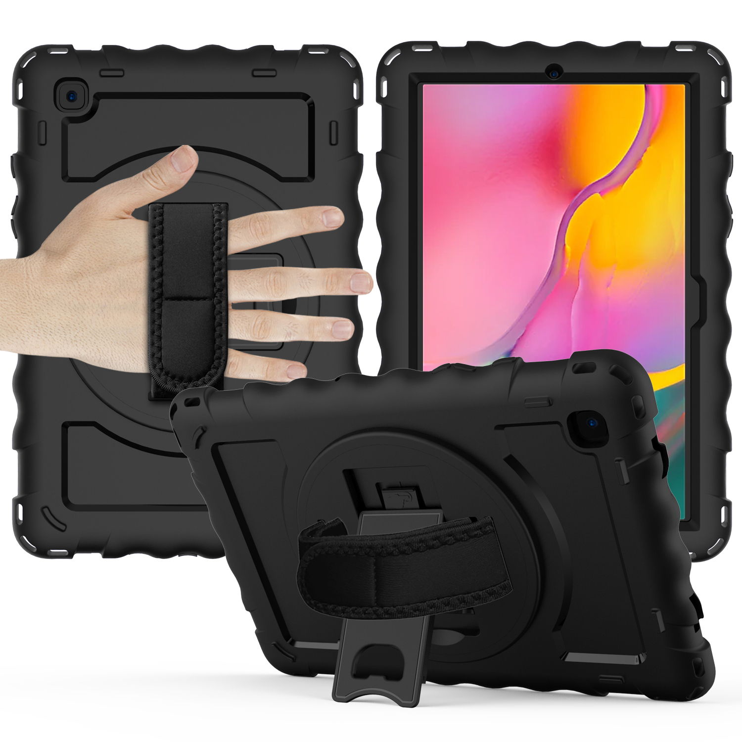 

Für Samsung Galaxy Tab A7 10.4 (2020) /(2022) Silikon+pc -tablet -abdeckung Drehender Kickständer Handgurt -hülle - Schwarz, Galaxy Tab A7 10.4 (2020)