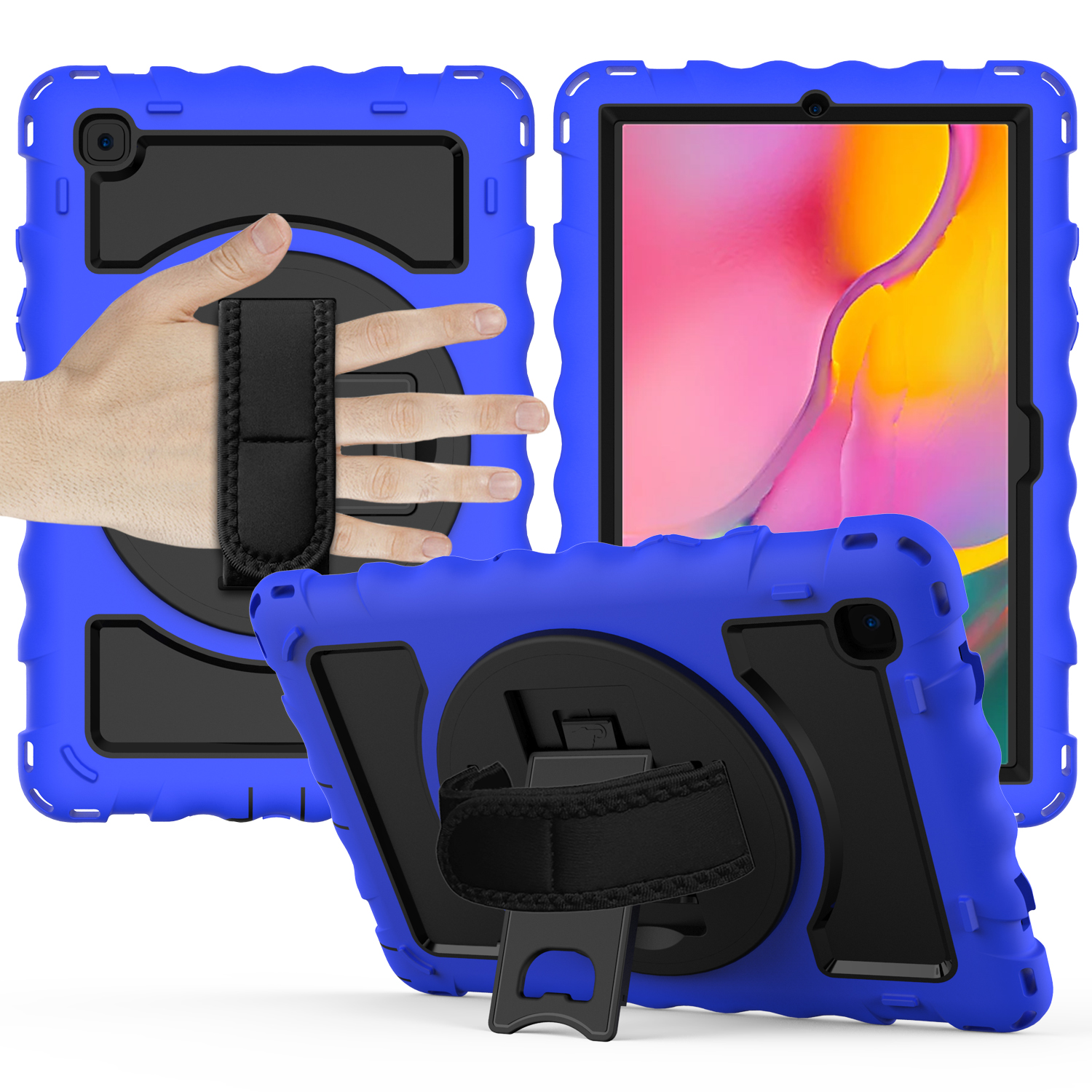 

Für Samsung Galaxy Tab A7 10.4 (2020) /(2022) Silikon+pc -tablet -abdeckung Drehender Kickständer Handgurt -hülle - Blau, Galaxy Tab A7 10.4 (2020)