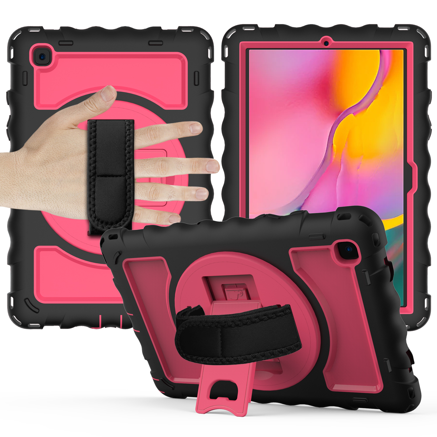 

Für Samsung Galaxy Tab A7 10.4 (2020) /(2022) Silikon+pc -tablet -abdeckung Drehender Kickständer Handgurt -hülle - Schwarz+rose, Galaxy Tab A7 10.4 (2020)