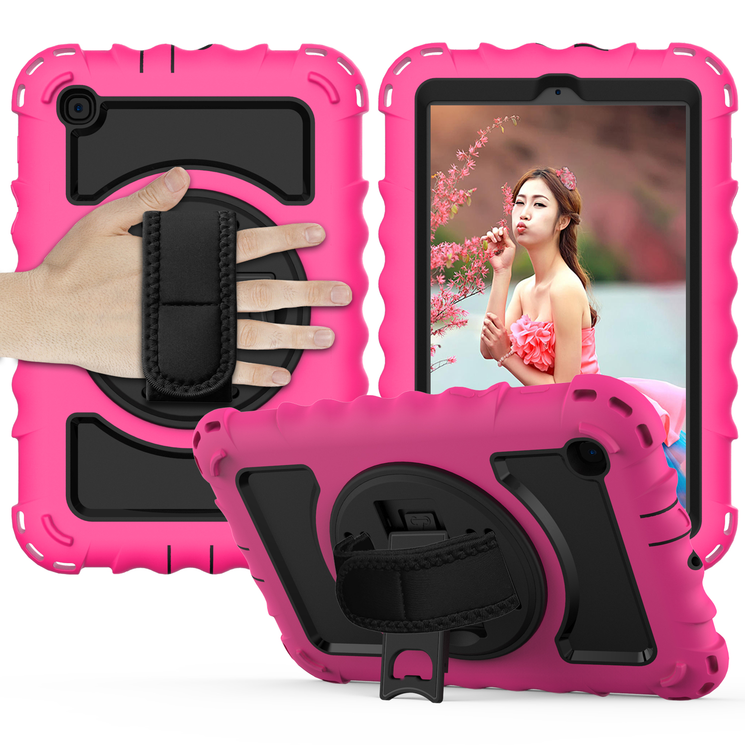 

Für Samsung Galaxy Tab A 8.4 (2020) Silikon+pc Schockdichte Hülle Handriempert Tablet Tablet Cover - Rose, Galaxy Tab A 8.4 (2020)