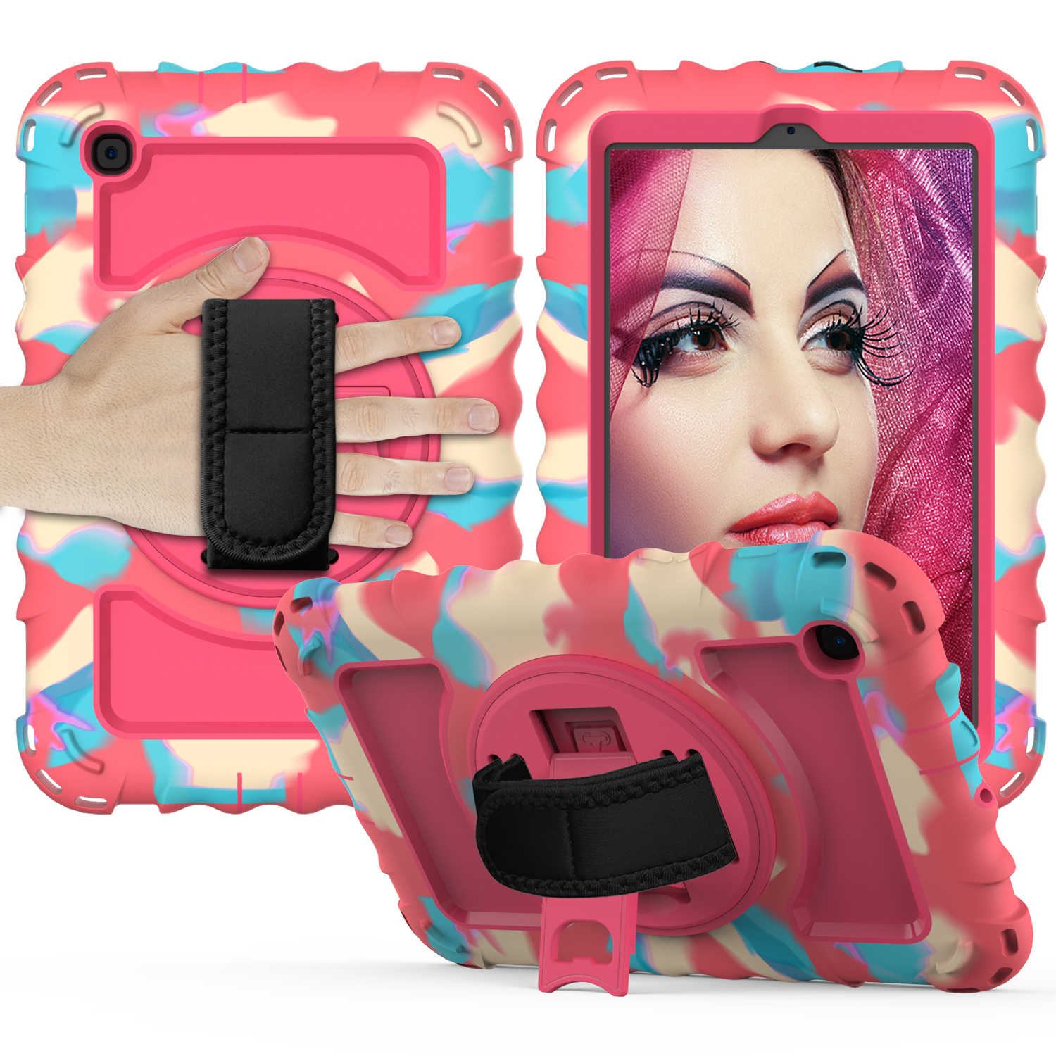 

Für Samsung Galaxy Tab A 8.4 (2020) Rugged Silicon+pc Cover Handriempert Tablet Tablet Case - Farbenfroh+rose, Galaxy Tab A 8.4 (2020)
