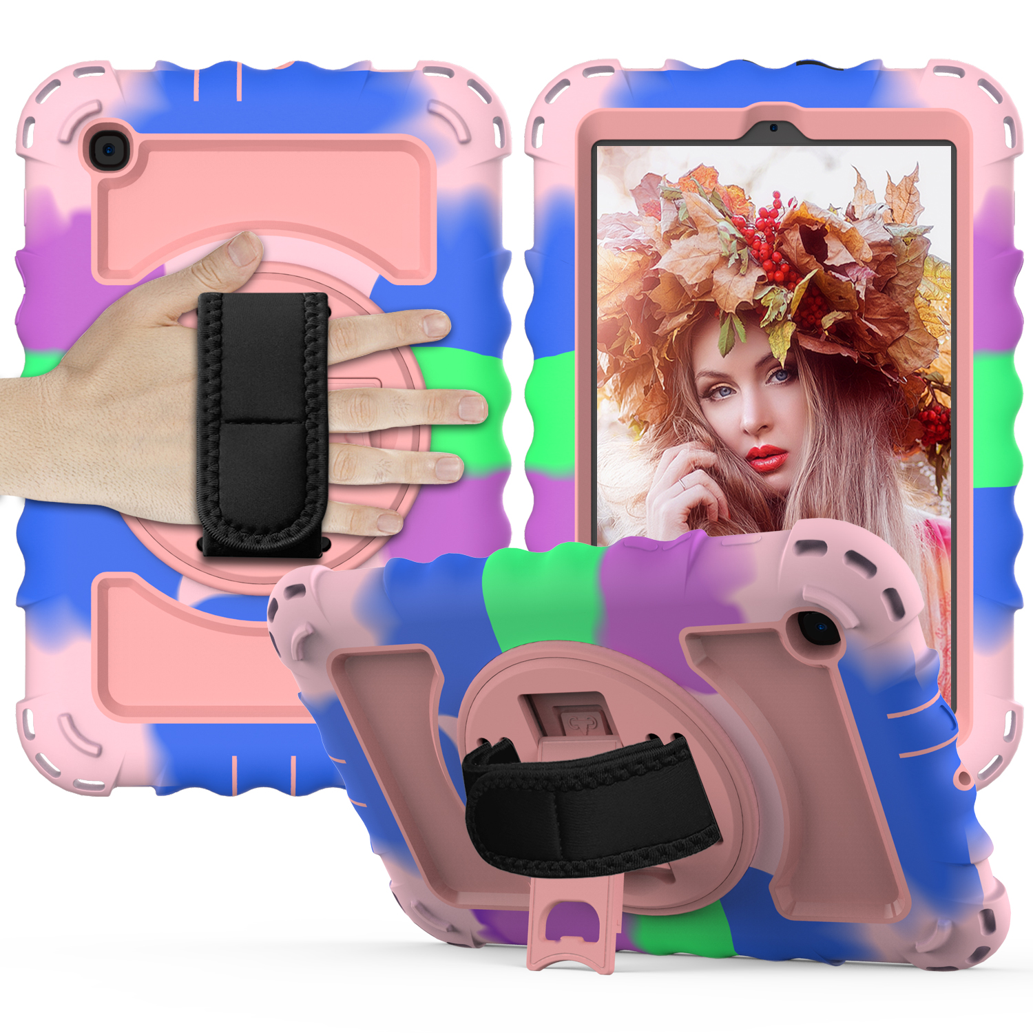

Für Samsung Galaxy Tab A 8.4 (2020) Rugged Silicon+pc Cover Handriempert Tablet Tablet Case - Farbenfroh+roségold, Galaxy Tab A 8.4 (2020)