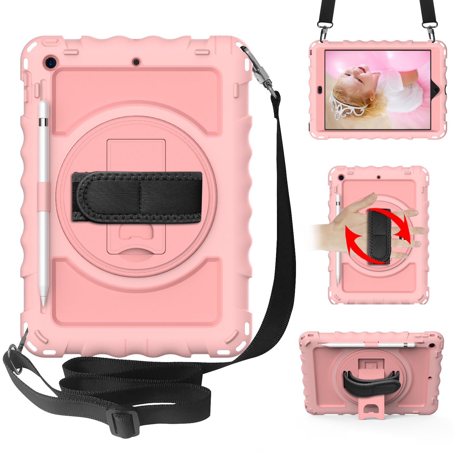 

Rotierende Kickstand -koffer Für Ipad 10.2 (2021) /(2020) /(2019) Silikon+pc -tablet -abdeckung Mit Schultergurt - Roségold, iPad 10.2 (2021)