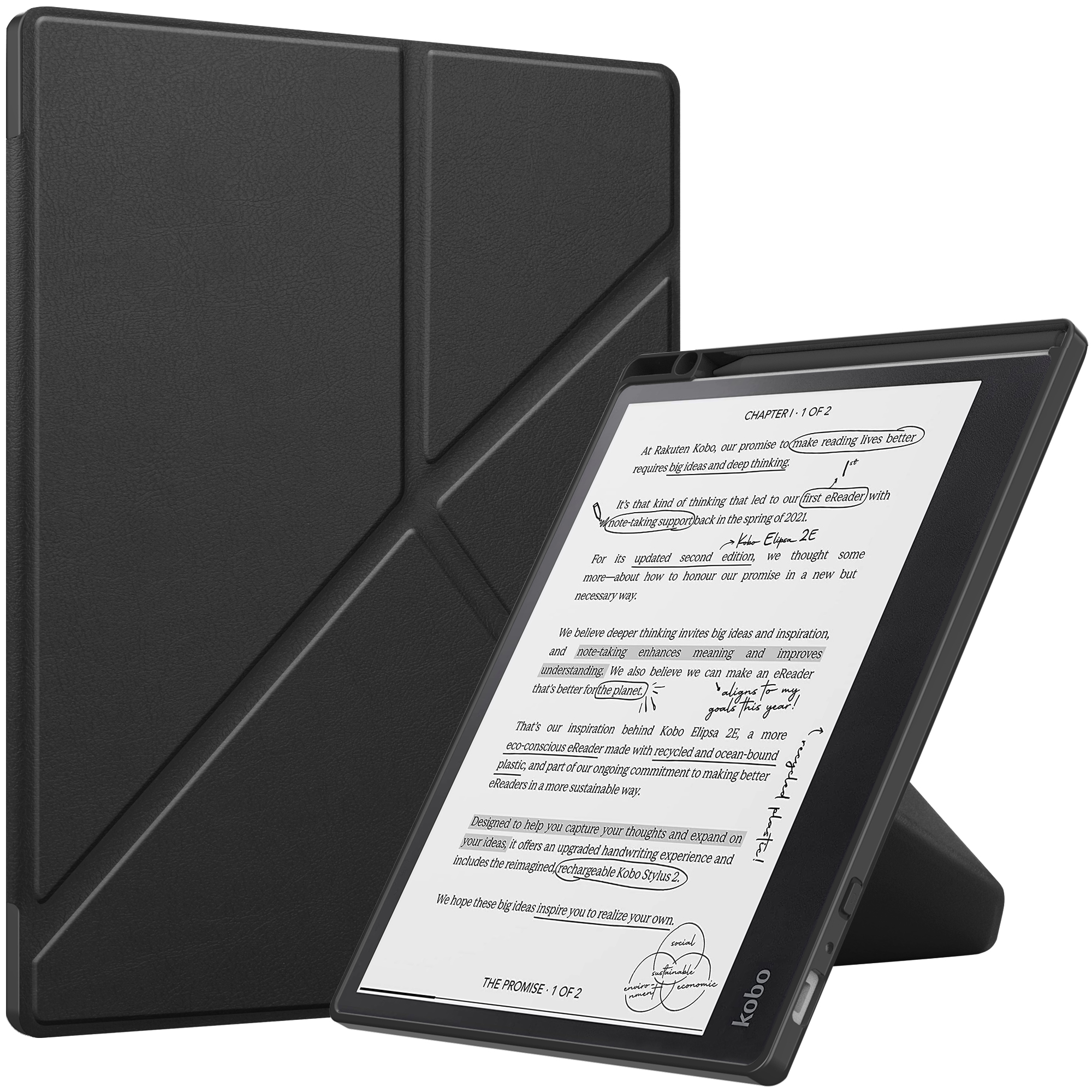 For Kobo Elipsa 2E Origami Case PU Leather+TPU E-book Reader Stand Cover with Auto Wake   Sleep - Black