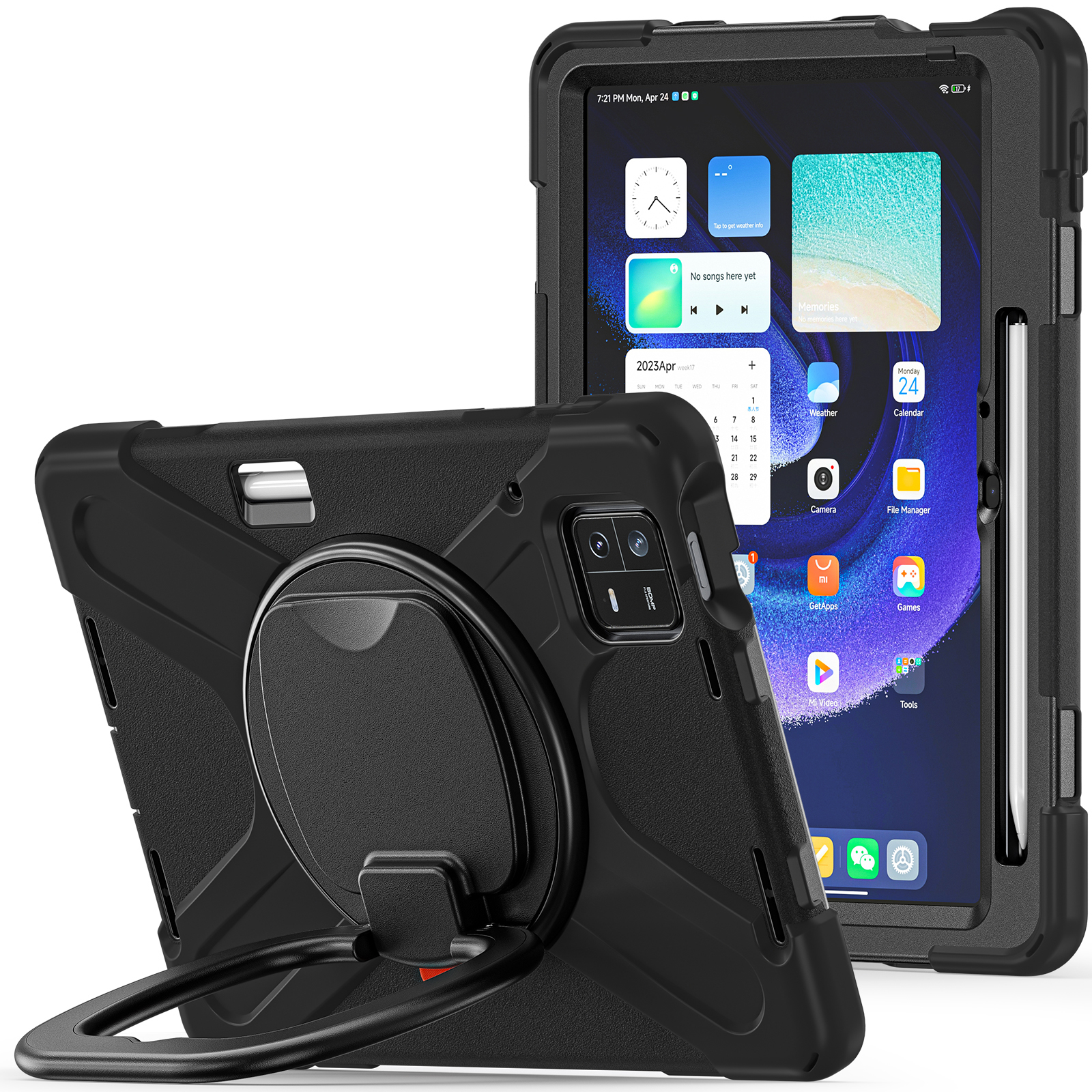 

Für Xiaomi Pad 6 PC+ Silicon Tablet -hülle Rotierende Handgreifer -kickstandabdeckung - Schwarz+schwarz, Xiaomi Pad 6