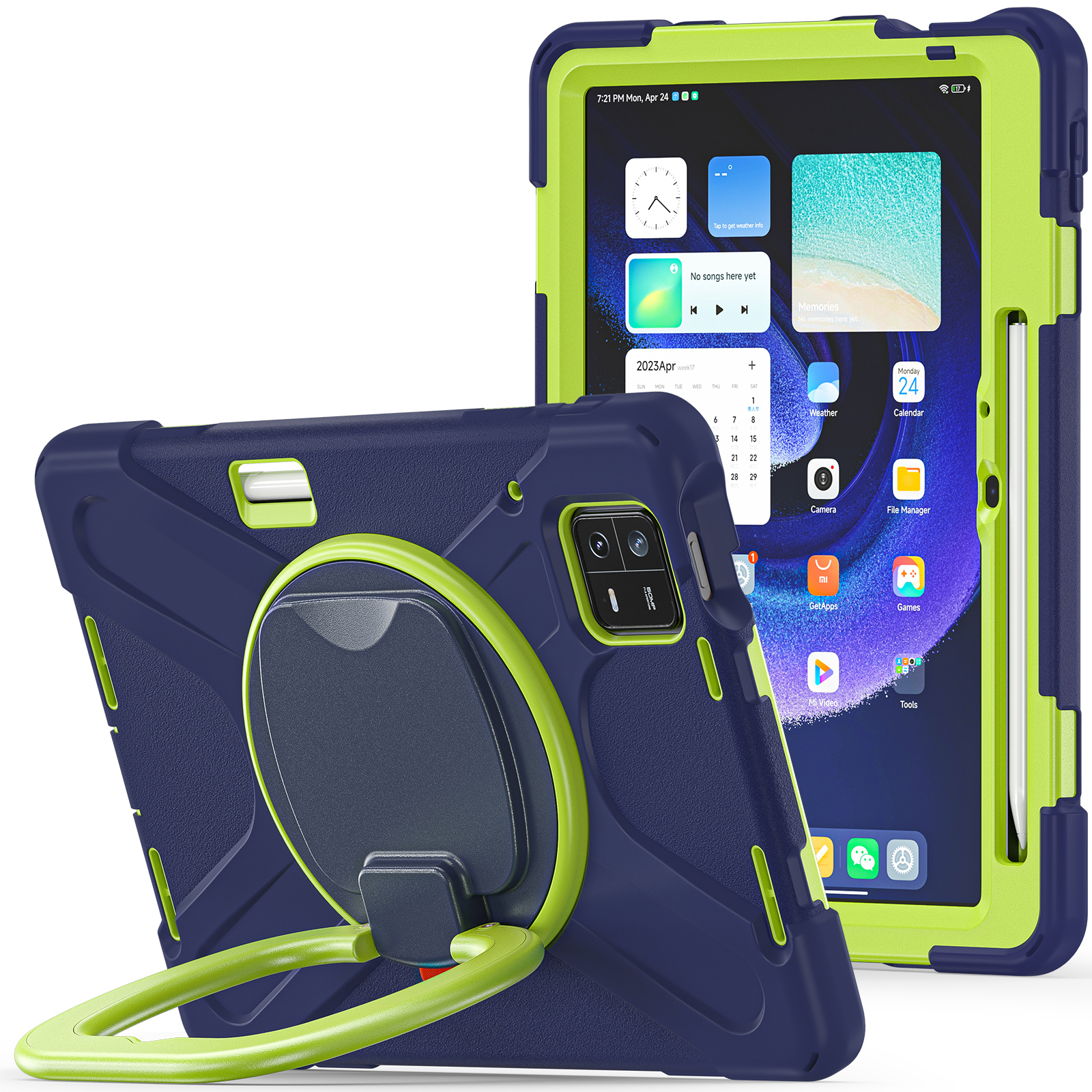 

Für Xiaomi Pad 6 PC+ Silicon Tablet -hülle Rotierende Handgreifer -kickstandabdeckung - Marineblau+yellowgreen, Xiaomi Pad 6