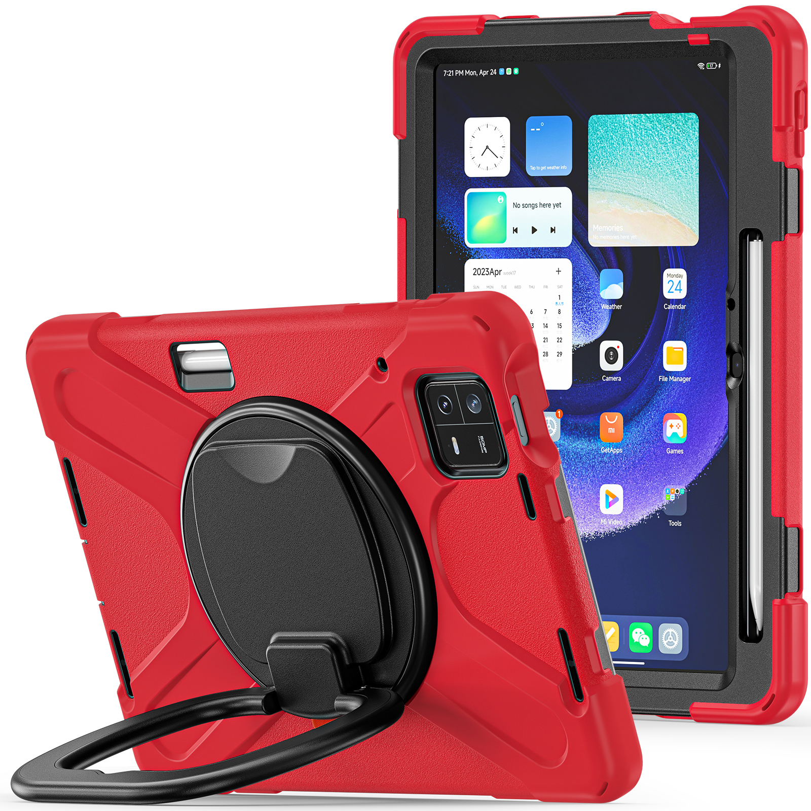 

Für Xiaomi Pad 6 PC+ Silicon Tablet -hülle Rotierende Handgreifer -kickstandabdeckung - Rot+schwarz, Xiaomi Pad 6