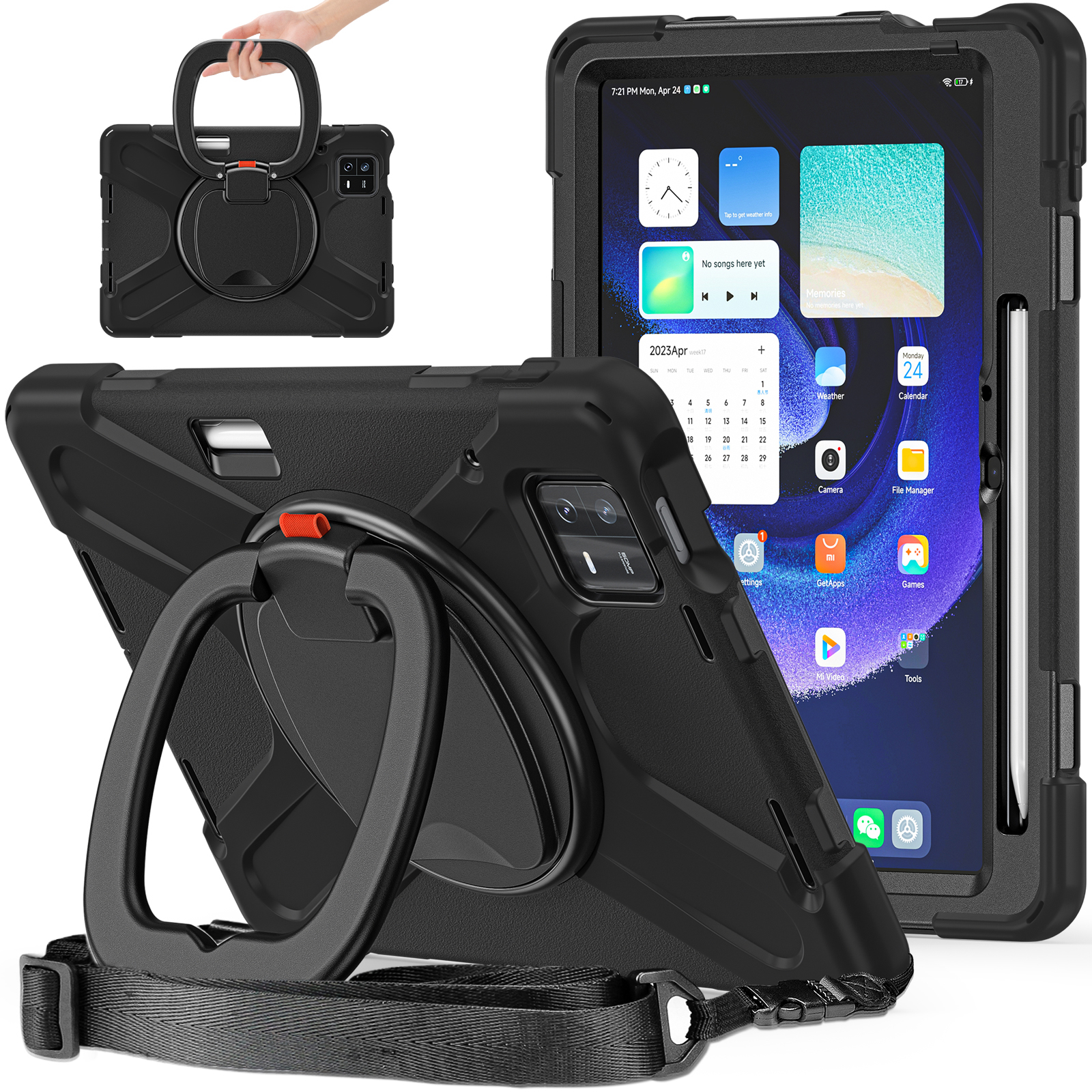 

Für Xiaomi Pad 6 Pc+silikon Rugged Protective Cover Rotierender Griff Kickstand Tablette Mit Schultergurt - Schwarz+schwarz, Xiaomi Pad 6