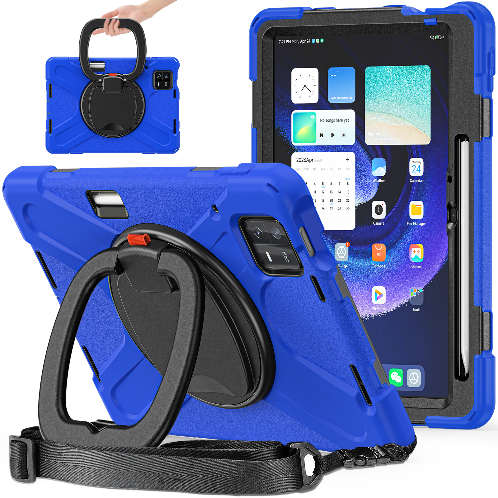 

Für Xiaomi Pad 6 Pc+silikon Rugged Protective Cover Rotierender Griff Kickstand Tablette Mit Schultergurt - Blau+schwarz, Xiaomi Pad 6