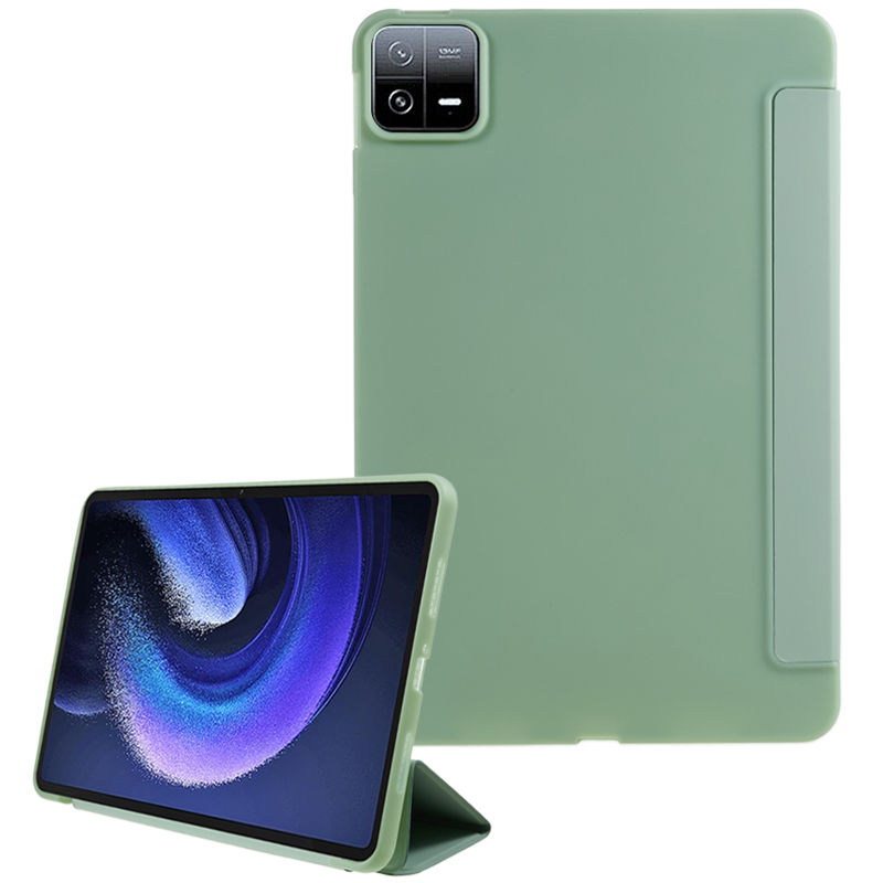 

Für Xiaomi Pad 6 / Pad 6 Pro Tri-fold Stand Tablet Hülle PU Leder Waben Textur Auto Wake / Schlaf Intelligente Abdeckung - Hellgrün, Xiaomi Pad 6