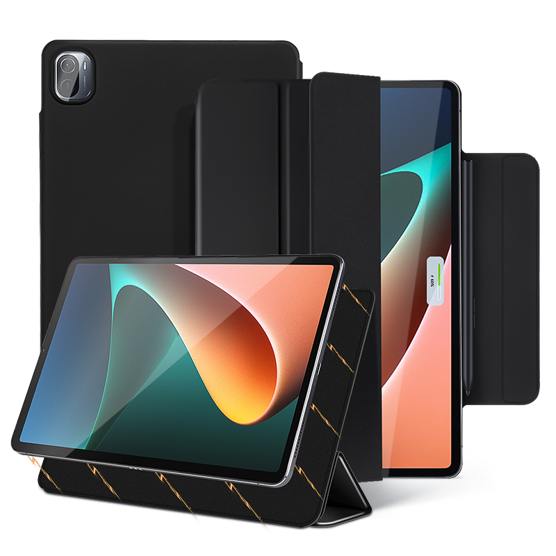 

Für Xiaomi Pad 5 / Pad 5 Pro Tri-fold Stand Tablet Hülle Doppelseite Magnetic PU Leder Smart Cover - Schwarz, Xiaomi Pad 5