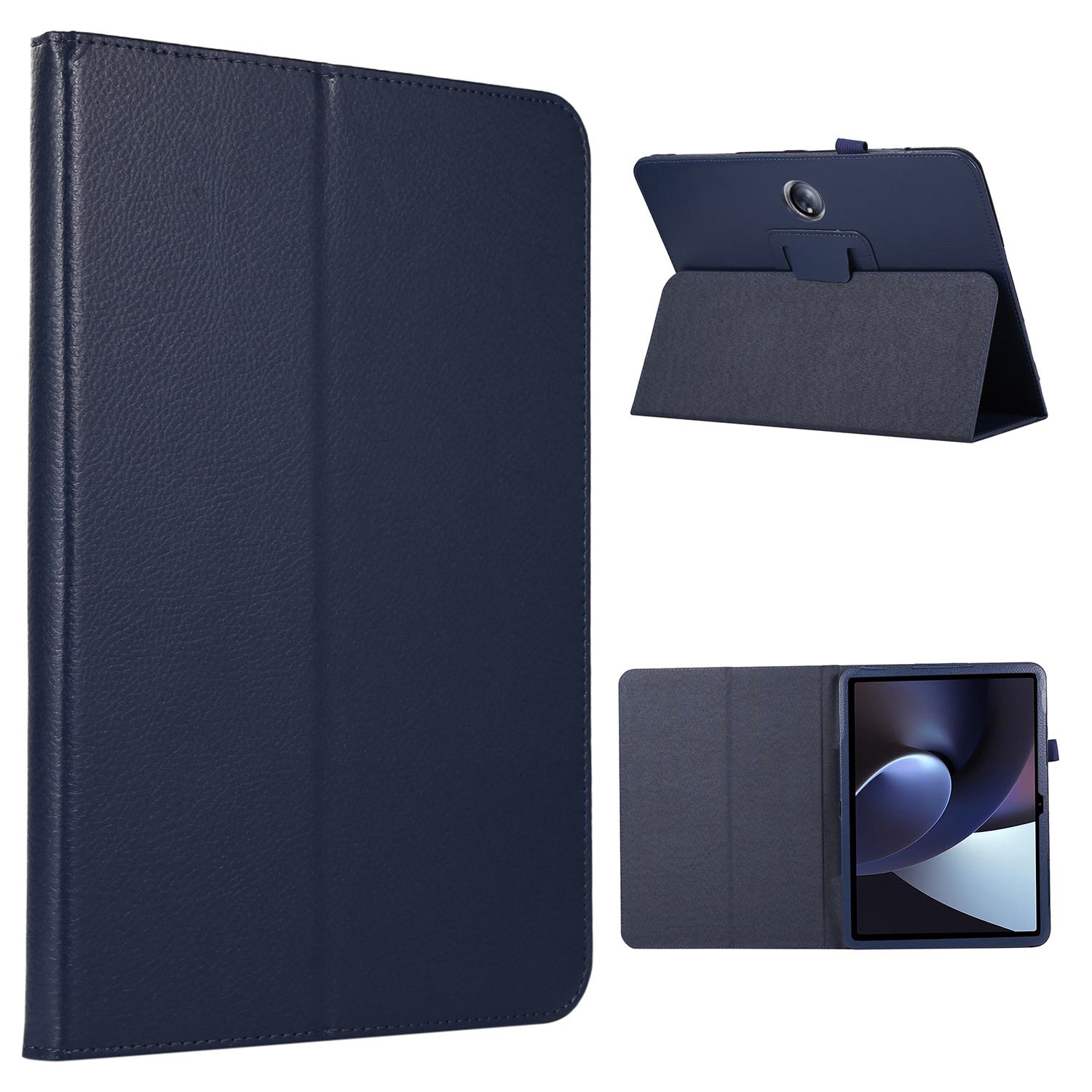 

Für OnePlus Pad PU Leder Tablet Hülle Litchi Textur Bi-fold Ständer Tablet Cover - Dunkelblau, OnePlus Pad