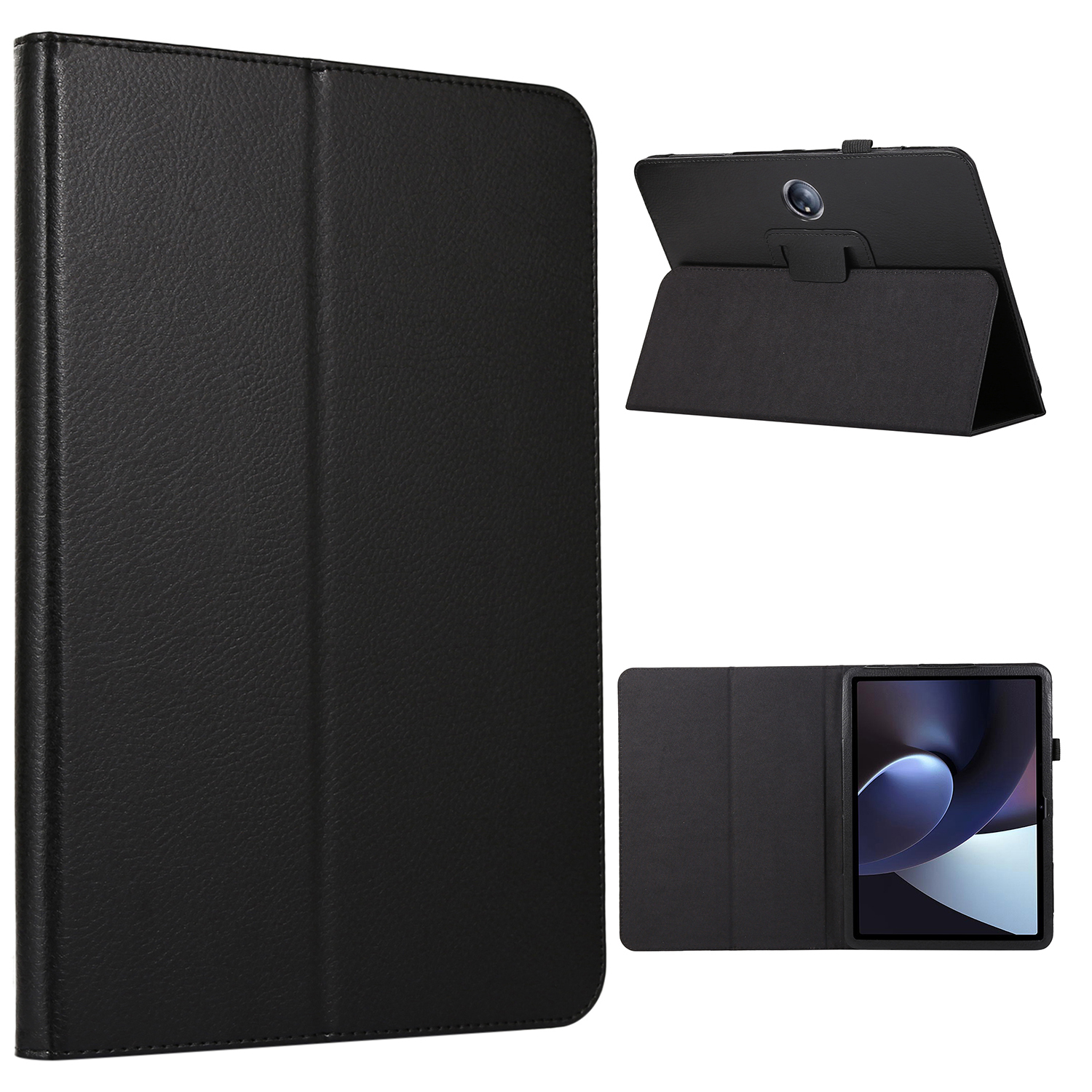 

Für OnePlus Pad PU Leder Tablet Hülle Litchi Textur Bi-fold Ständer Tablet Cover - Schwarz, OnePlus Pad