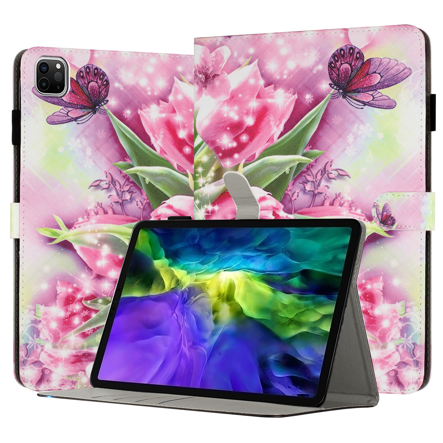 

Für Ipad Pro 11-zoll (2018) /(2020) /(2021) /(2022) Schockfeste Tablet-koffer-muster-druck-pu-leder-flip-abdeckung - Rosenschmetterling, iPad Pro 11-inch (2018)