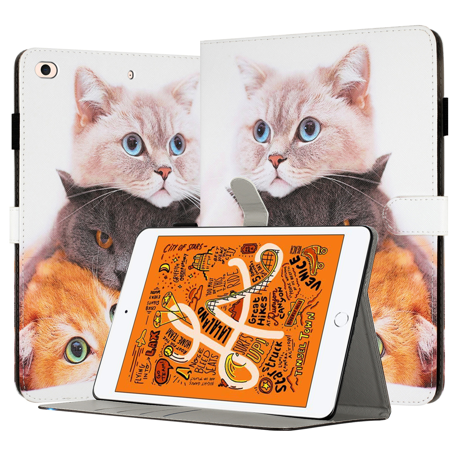 

für ipad mini / mini 2 / mini 3 / mini 4 / mini (2019) 7,9 zoll muster drucktablette hülle anti-drogen-pu-leder-flip-abdeckung - 3 katzen, iPad Mini