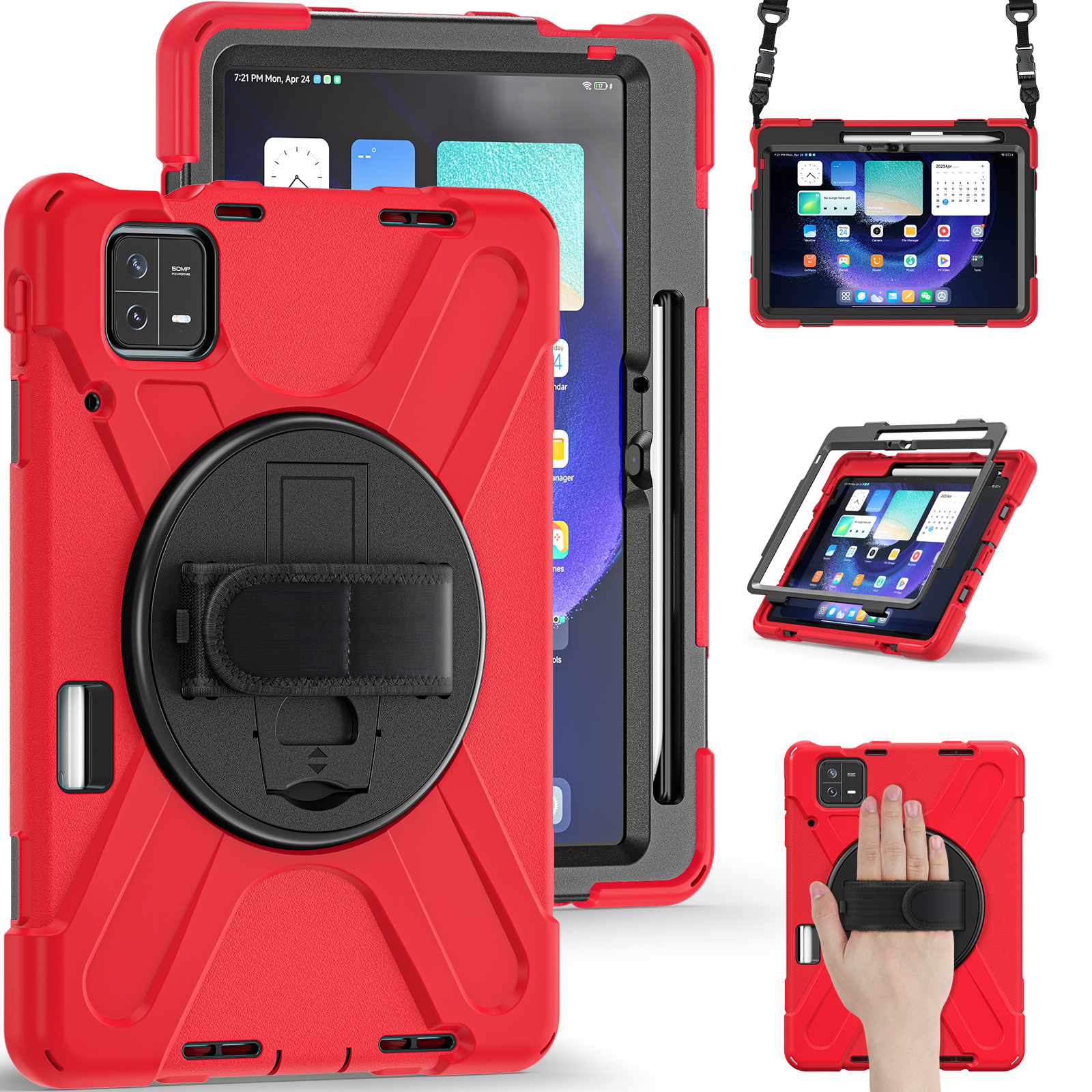 

Für Xiaomi Pad 6 / Pad 6 Pro Tablet Case Pc+silicon Kickstand Robuste Schutzabdeckung Mit Handgurt / Schulterriemen - Rot, Xiaomi Pad 6