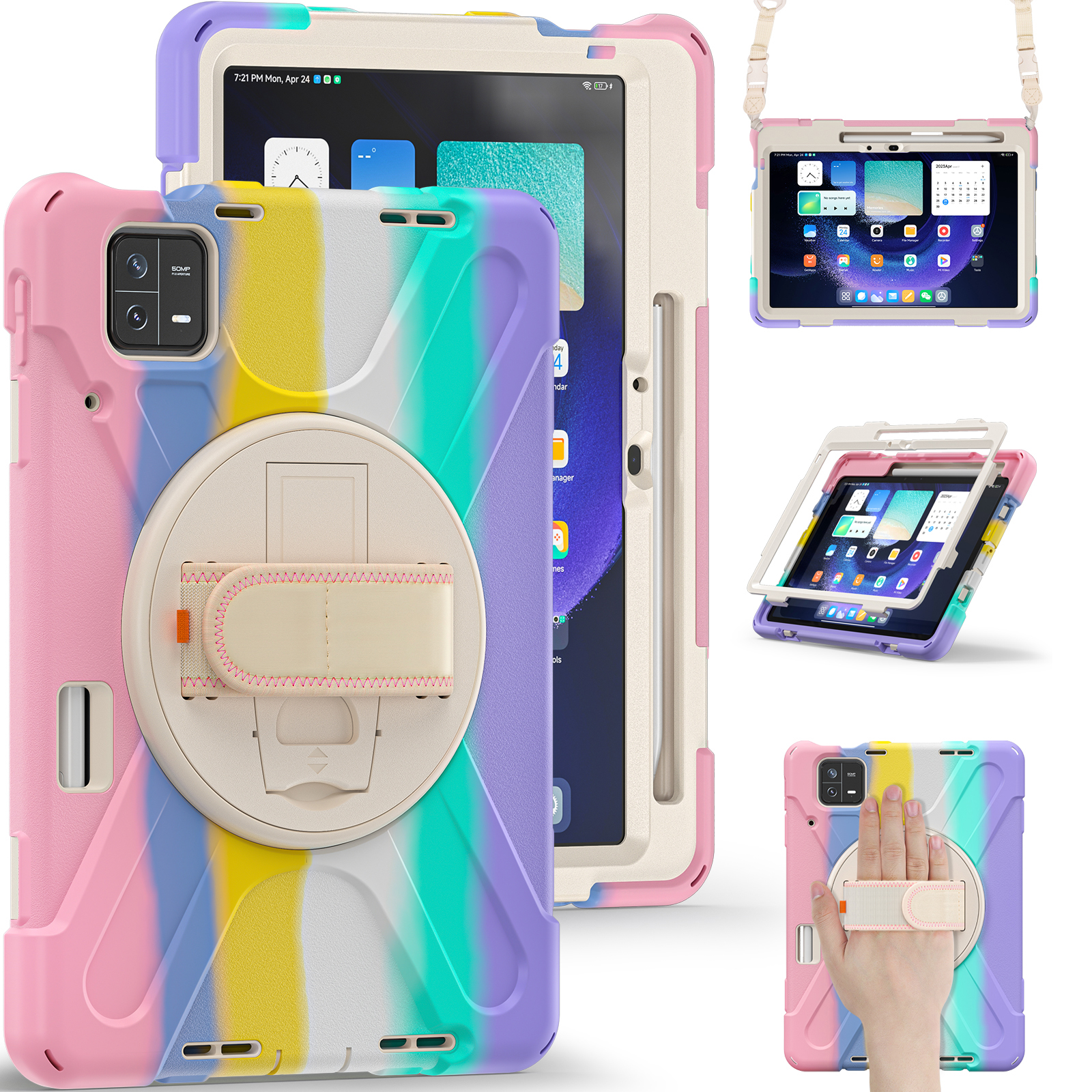 

Für Xiaomi Pad 6 / Pad 6 Pro Tablet Case Pc+silicon Kickstand Robuste Schutzabdeckung Mit Handgurt / Schulterriemen - Farbenfrohes Rosa, Xiaomi Pad 6