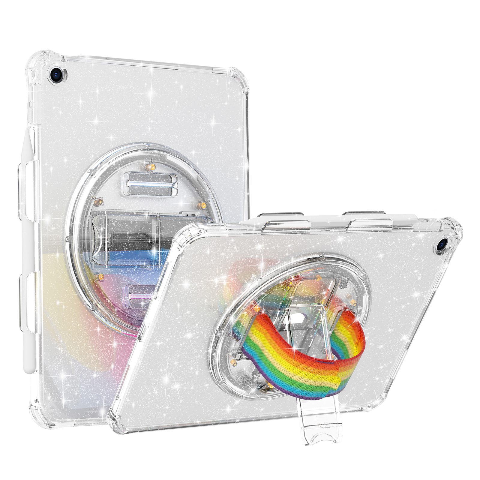 

Kickstand -tablet -koffer Für Ipad 10.2 (2021) /(2020) /(2019), Rotary Handgurt TPU+PC Tablet Deckung - Glitzer Weiß, iPad 10.2 (2021)