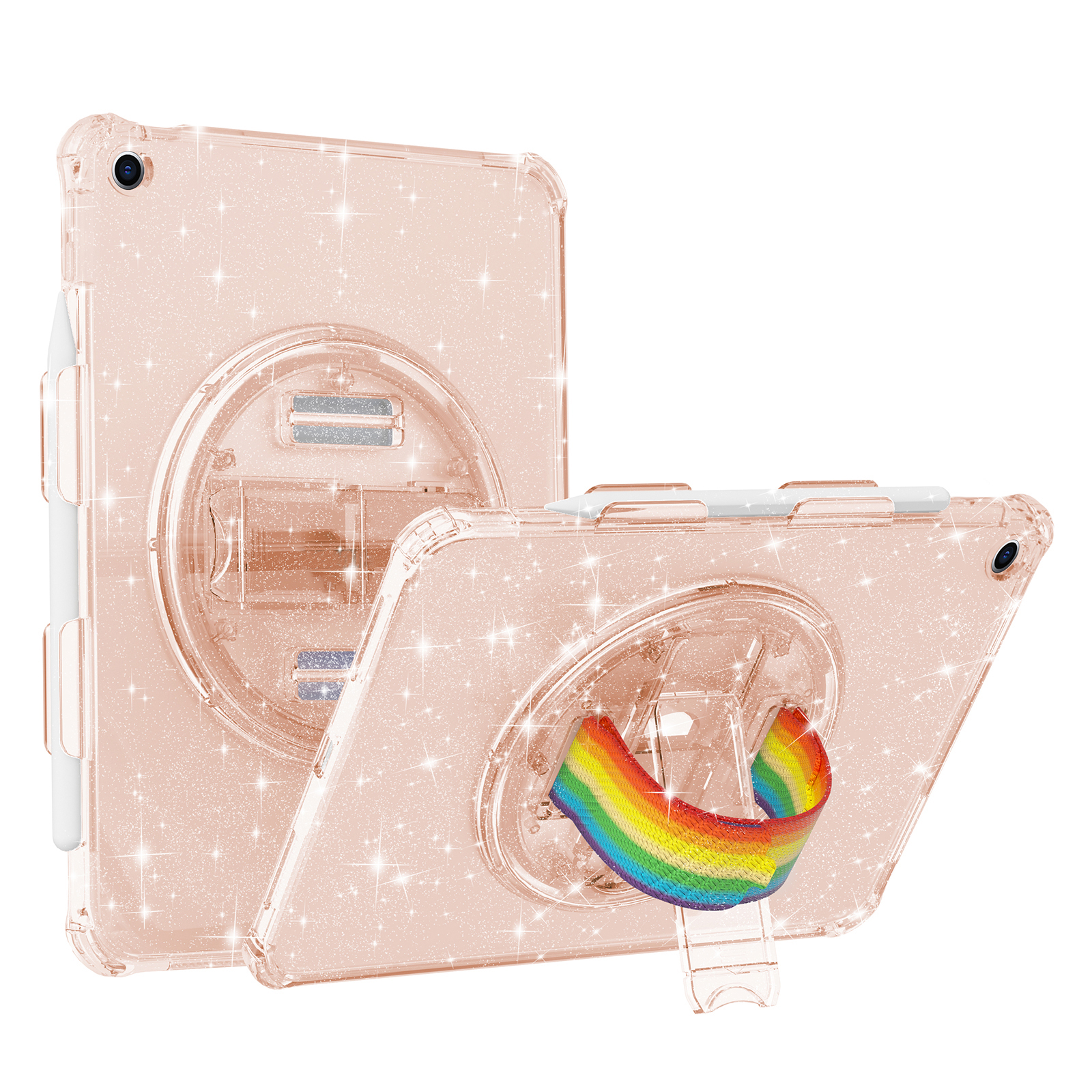

Kickstand -tablet -koffer Für Ipad 10.2 (2021) /(2020) /(2019), Rotary Handgurt TPU+PC Tablet Deckung - Glitzelgold, iPad 10.2 (2021)