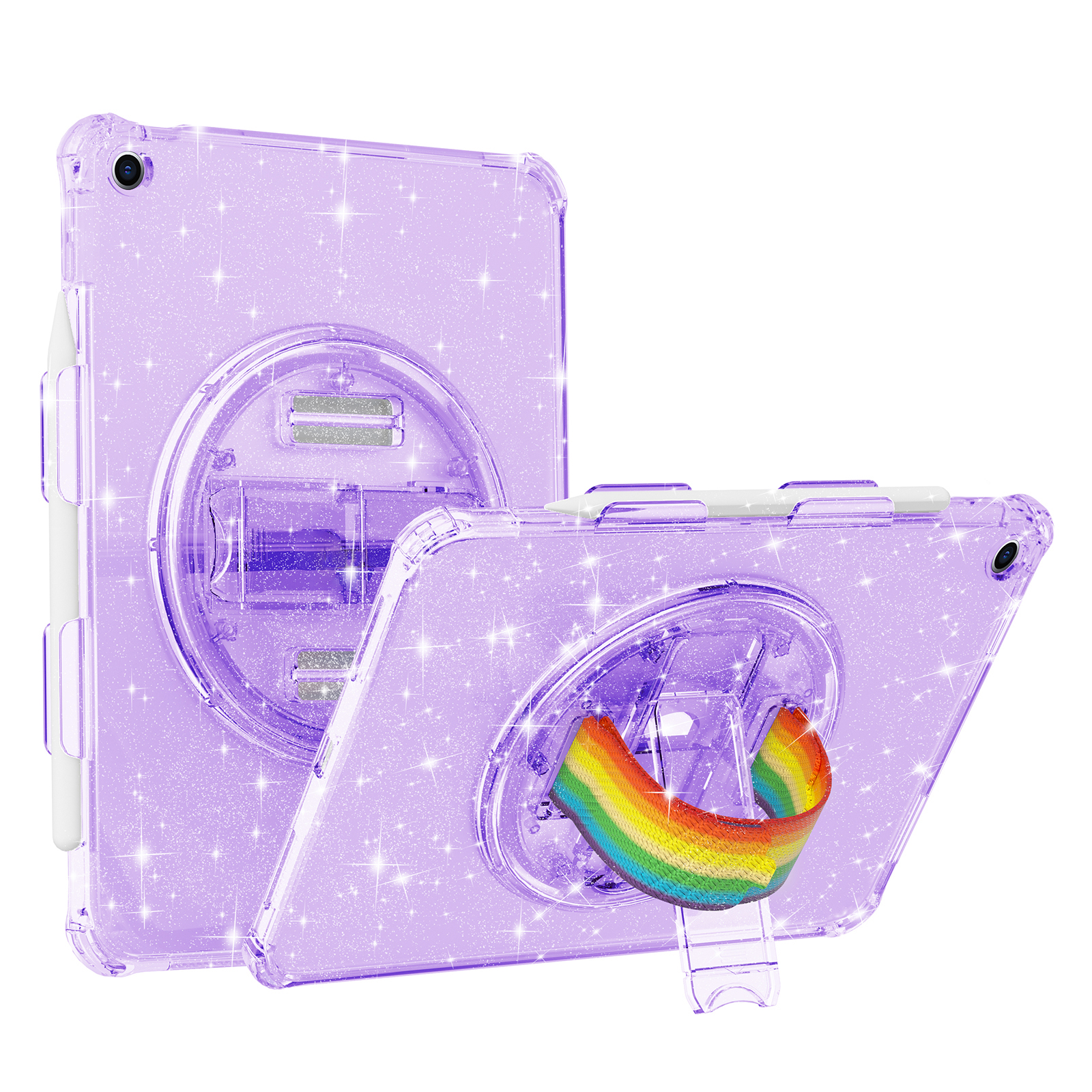 

Kickstand -tablet -koffer Für Ipad 10.2 (2021) /(2020) /(2019), Rotary Handgurt TPU+PC Tablet Deckung - Glitzer Lila, iPad 10.2 (2021)