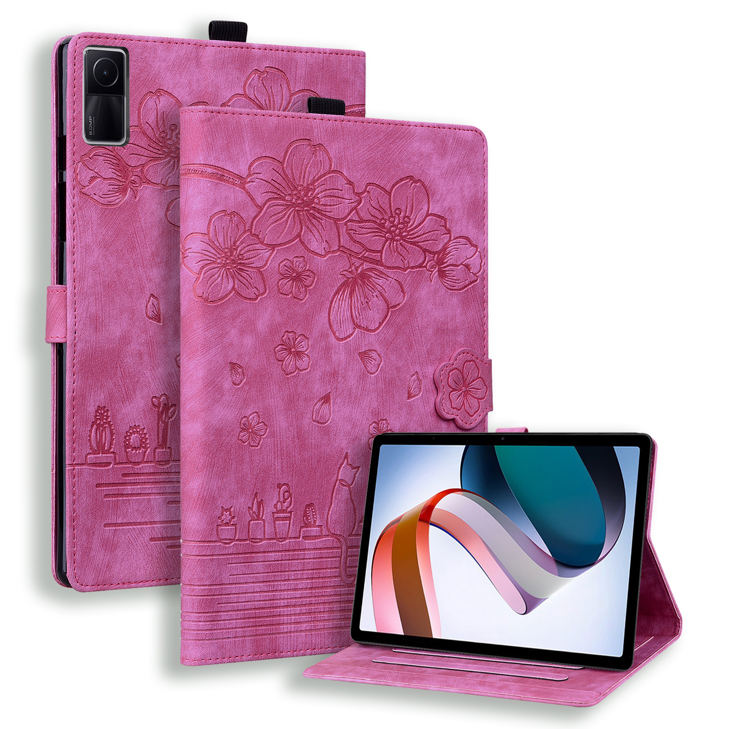 

Gedruckte Blumenkatzentablette Hülle Für Xiaomi Redmi Pad, Kartenhalter PU Leder -tablet -abdeckung - Rose, Xiaomi Redmi Pad
