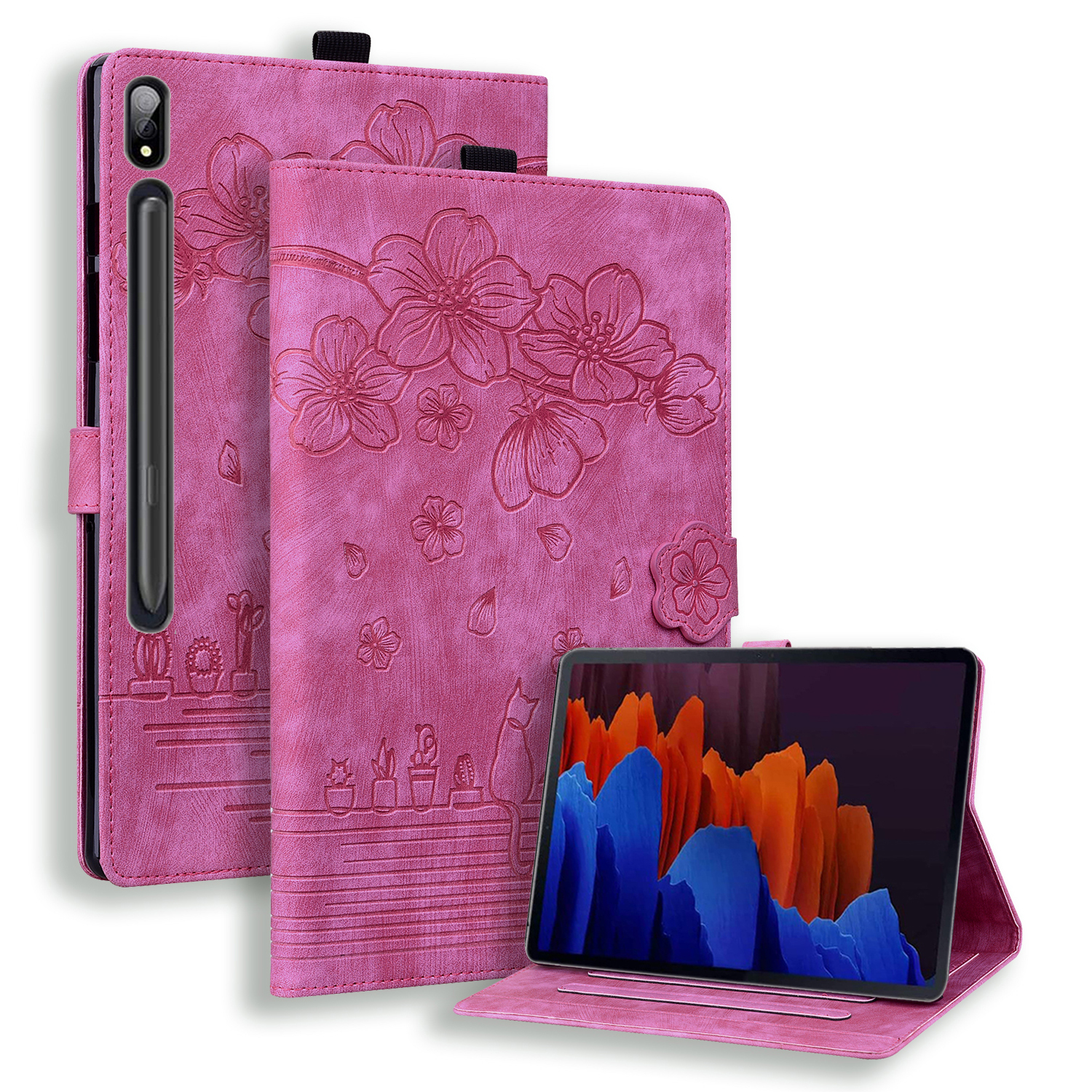 

Für Samsung Galaxy Tab S8 Ultra -karten -slots Leder Tablet Hülle Ständer Eingeprägter Blumenkatzentablettenabdeckung - Rose, Galaxy Tab S8 Ultra