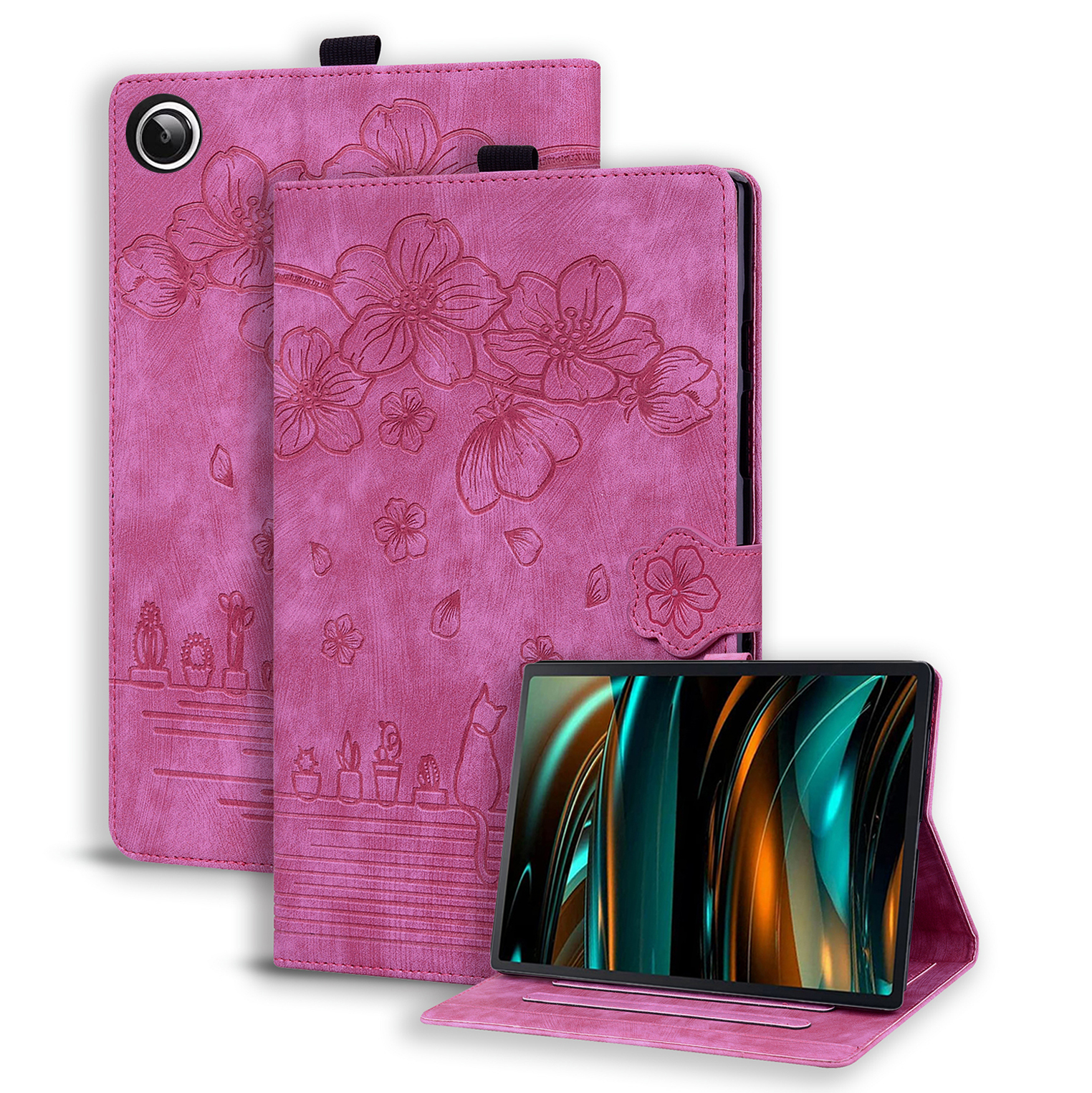 

Für Samsung Galaxy Tab A8 10.5 (2021) /(2022) Kartenhalter Tablette Lederhülle Gedruckter Blumenkatzentablettenabdeckung - Rose, Galaxy Tab A8 10.5 (2021)