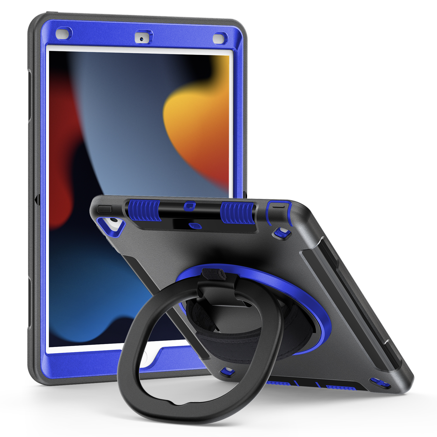 

Tablet -fall Für Ipad 10.2 (2019) /(2020) / (2021), PC+TPU -handgriff -kickstandschutzabdeckung Mit PET -screen -beschützer - Dunkelblau, iPad 10.2 (2019)