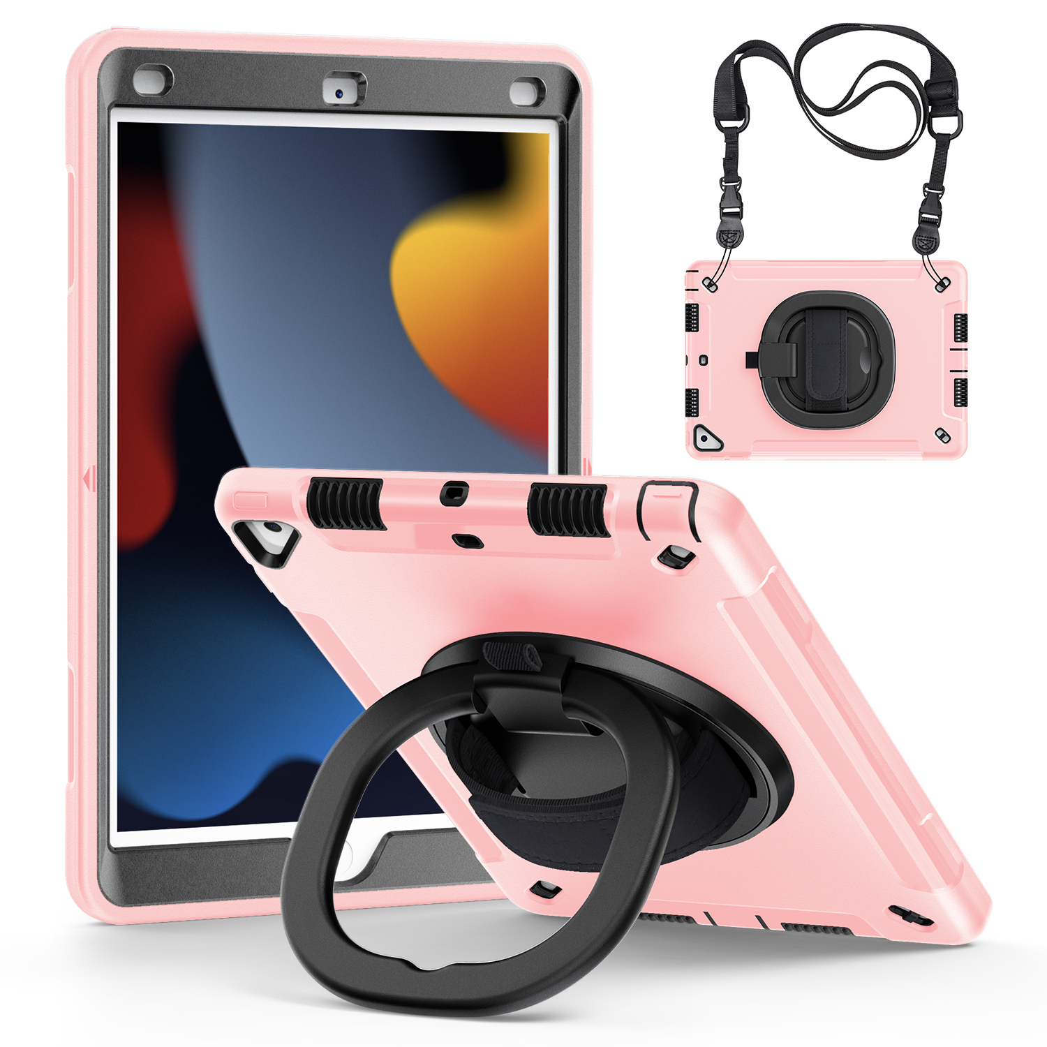 

Schutzfall Für Ipad 10.2 (2019) /(2020) /(2021) PC+TPU -kickstand -tablet -tablet -abdeckung Mit PET -bildschirmschutz / Schulterriemen - Hell-pink, iPad 10.2 (2019)