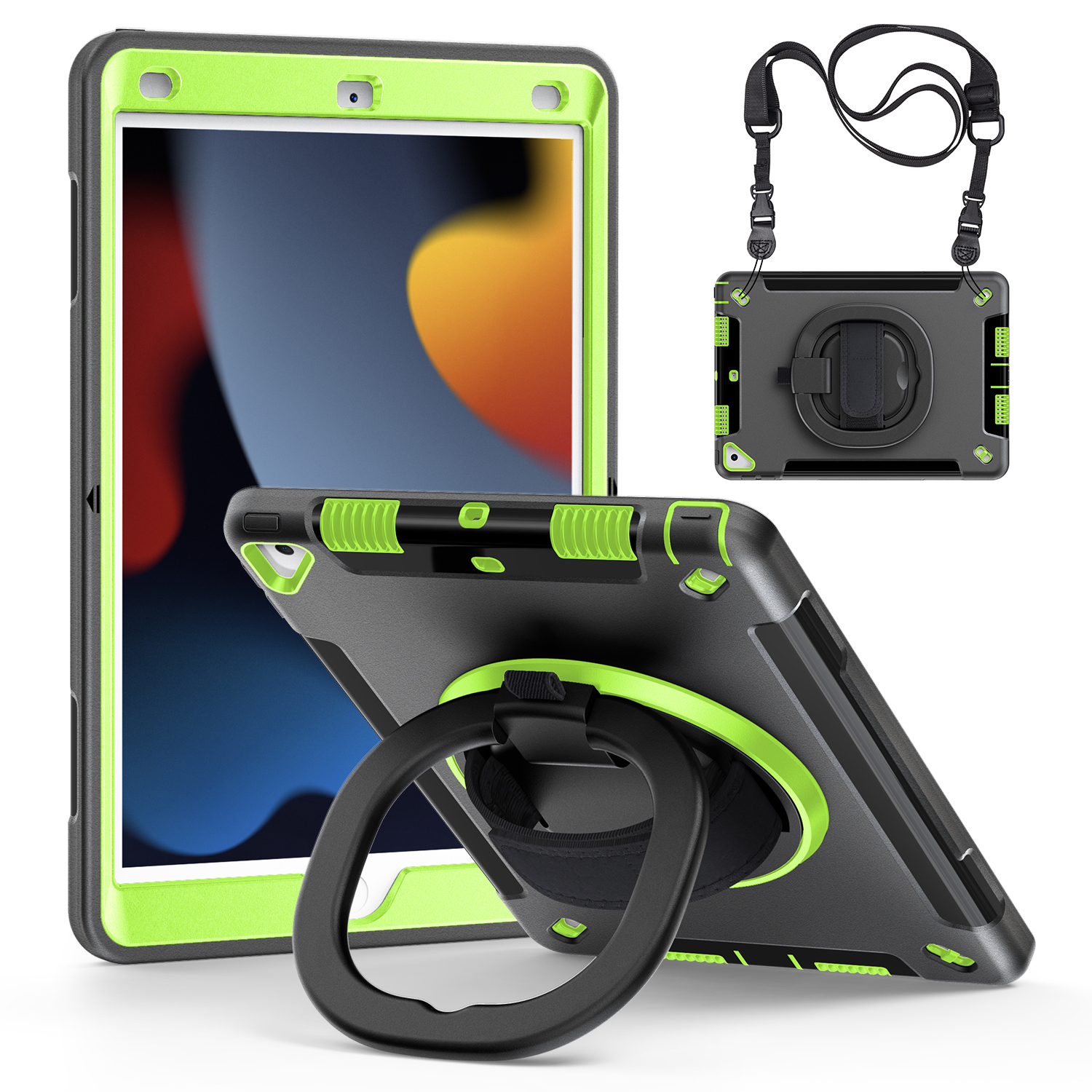 

Schutzfall Für Ipad 10.2 (2019) /(2020) /(2021) PC+TPU -kickstand -tablet -tablet -abdeckung Mit PET -bildschirmschutz / Schulterriemen - Fruchtgrün, iPad 10.2 (2019)
