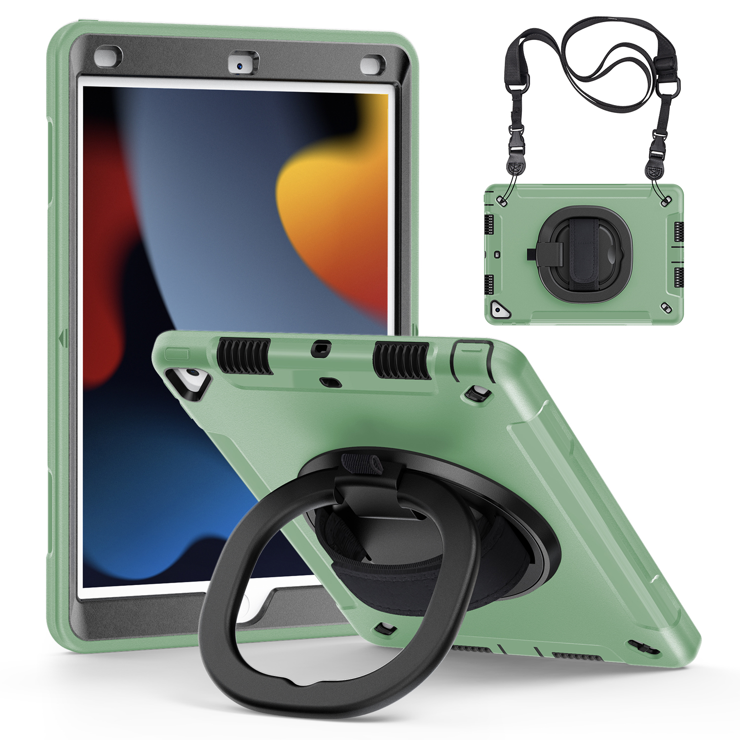

Schutzfall Für Ipad 10.2 (2019) /(2020) /(2021) PC+TPU -kickstand -tablet -tablet -abdeckung Mit PET -bildschirmschutz / Schulterriemen - Armeegrün, iPad 10.2 (2019)