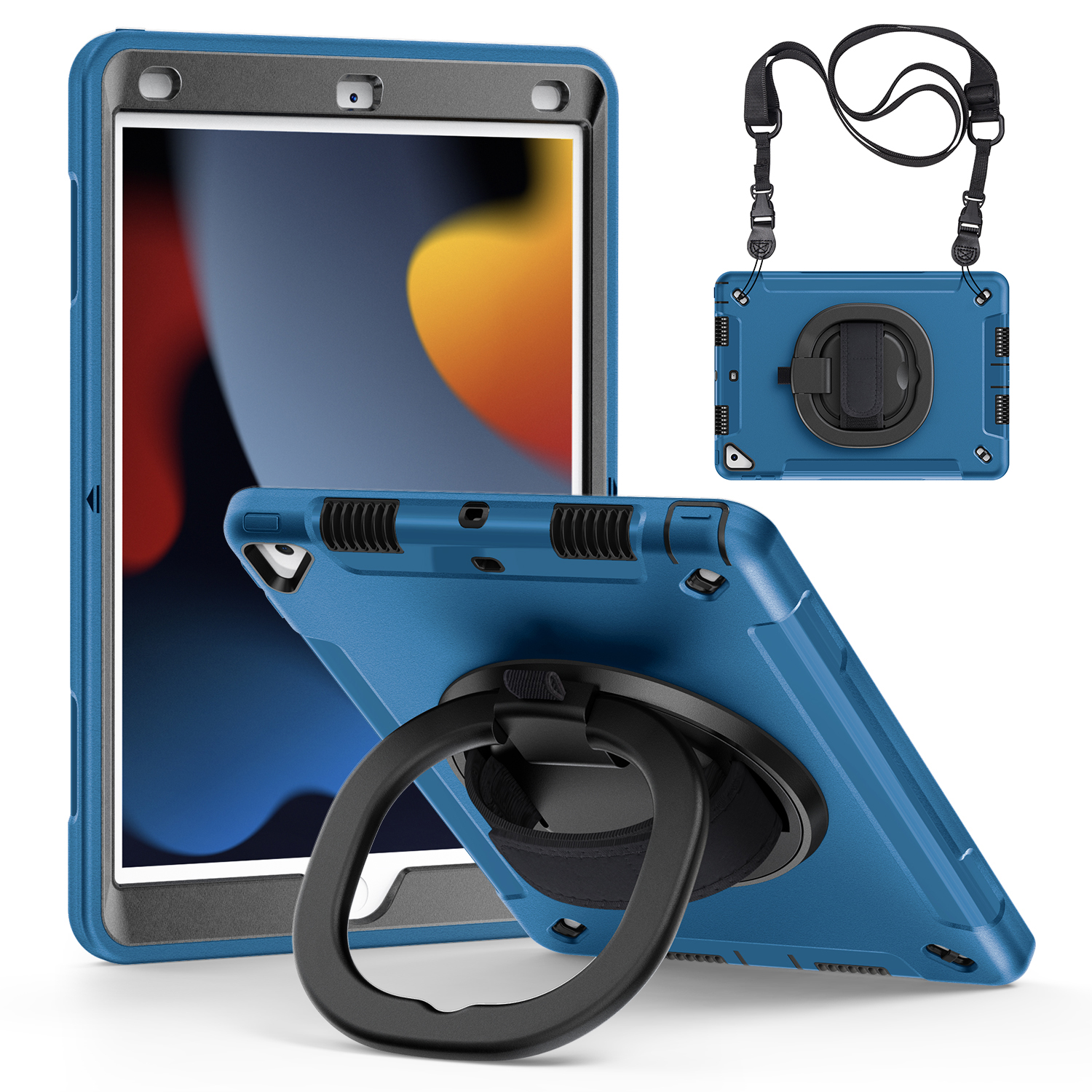 

Schutzfall Für Ipad 10.2 (2019) /(2020) /(2021) PC+TPU -kickstand -tablet -tablet -abdeckung Mit PET -bildschirmschutz / Schulterriemen - Blau, iPad 10.2 (2019)