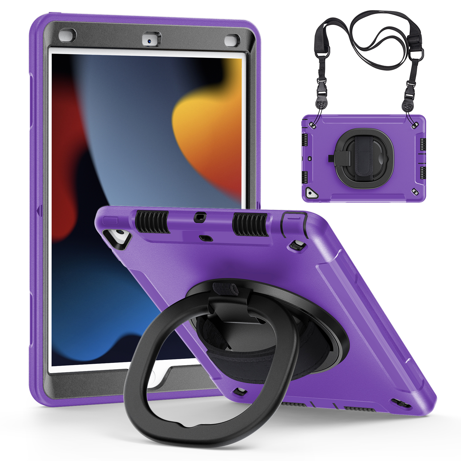 

Schutzfall Für Ipad 10.2 (2019) /(2020) /(2021) PC+TPU -kickstand -tablet -tablet -abdeckung Mit PET -bildschirmschutz / Schulterriemen - Lila, iPad 10.2 (2019)