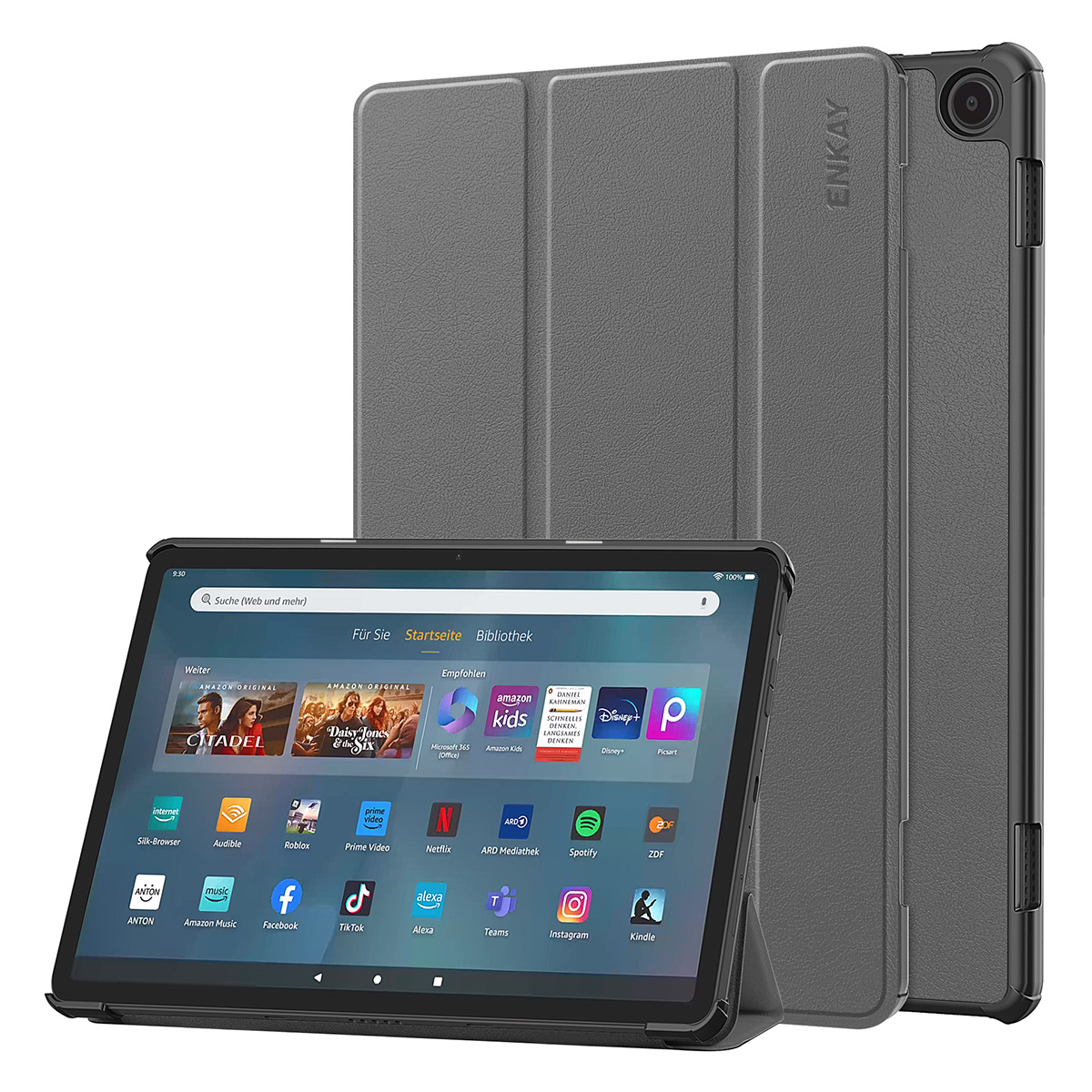 

Enkay Hut Prince Für Amazon Fire Max 11 Triufold Stand Tablet Case Auto Wake / Schlafpu Leder+pc -abdeckung - Grau, Amazon Fire Max 11