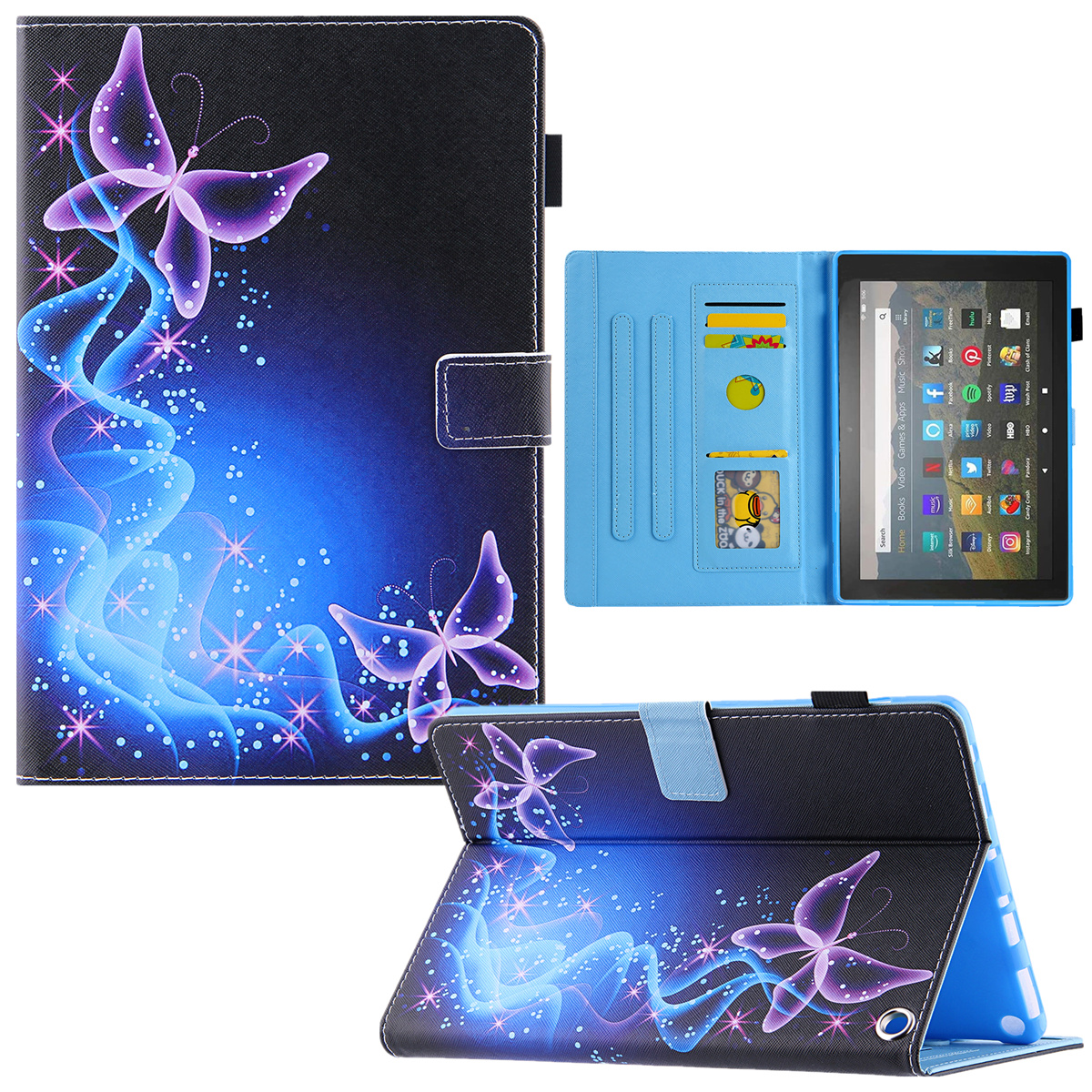 

Für Amazon Fire Max 11 Musterdruck PU Leder Tablet Case Cross Texture Card Halter Ständer Cover - Lila Schmetterlinge, Amazon Fire Max 11
