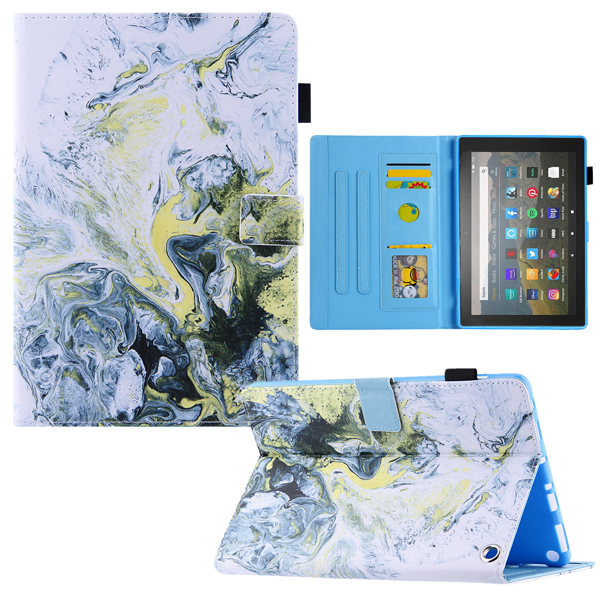 

Für Amazon Fire Max 11 Musterdruck PU Leder Tablet Case Cross Texture Card Halter Ständer Cover - Weißgoldwelle, Amazon Fire Max 11