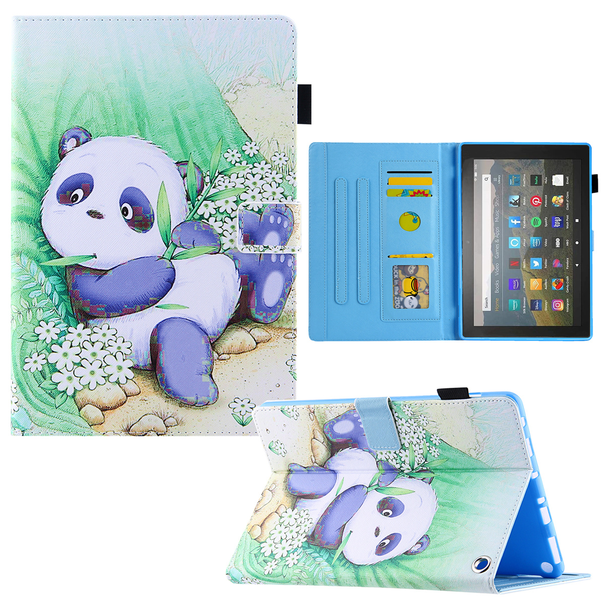 

Für Amazon Fire Max 11 Musterdruck PU Leder Tablet Case Cross Texture Card Halter Ständer Cover - Netter Panda, Amazon Fire Max 11