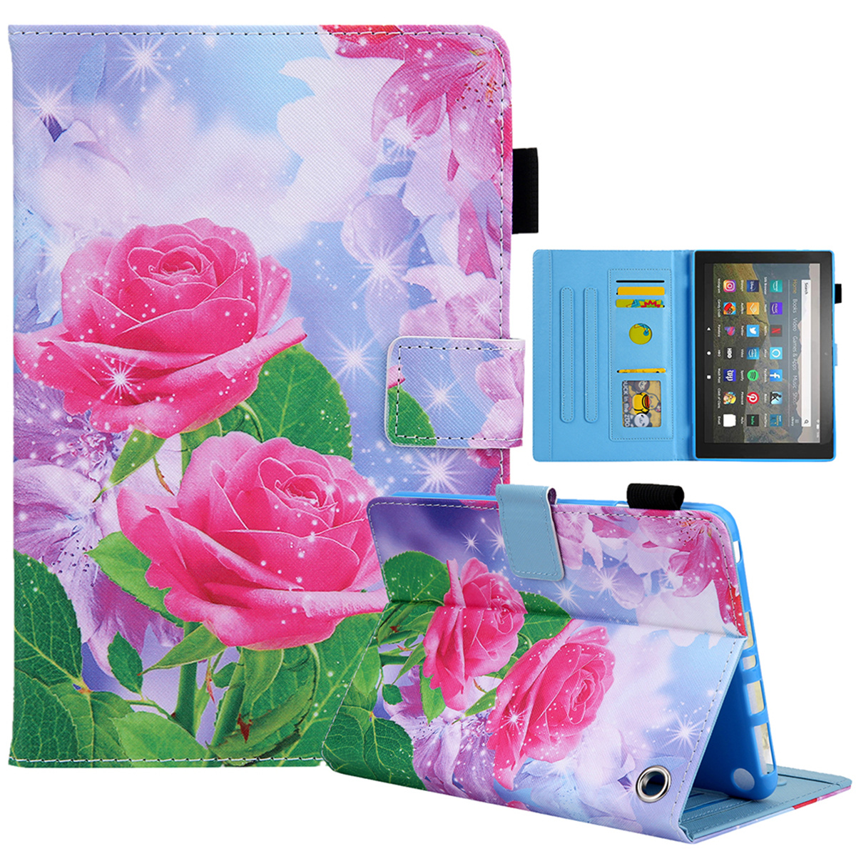 

Für Amazon Fire Max 11 Stand Tablet Leder Hülle Cross Texture Card Halter Muster Druckabdeckung - Rote Rose, Amazon Fire Max 11