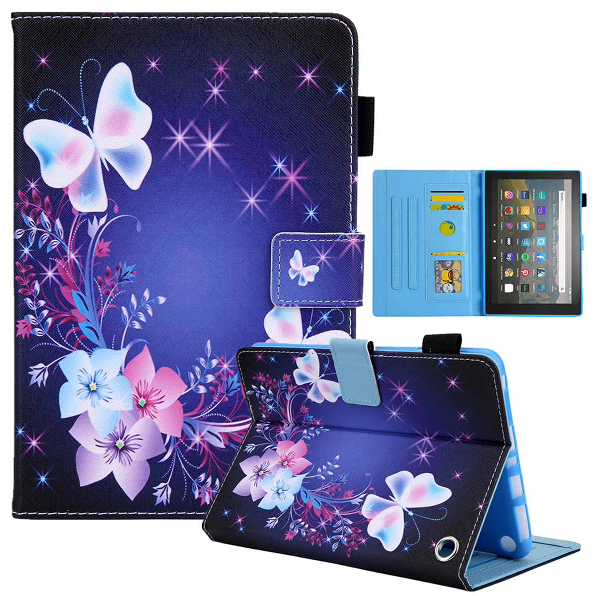

Für Amazon Fire Max 11 Stand Tablet Leder Hülle Cross Texture Card Halter Muster Druckabdeckung - Funkelnder Schmetterling, Amazon Fire Max 11