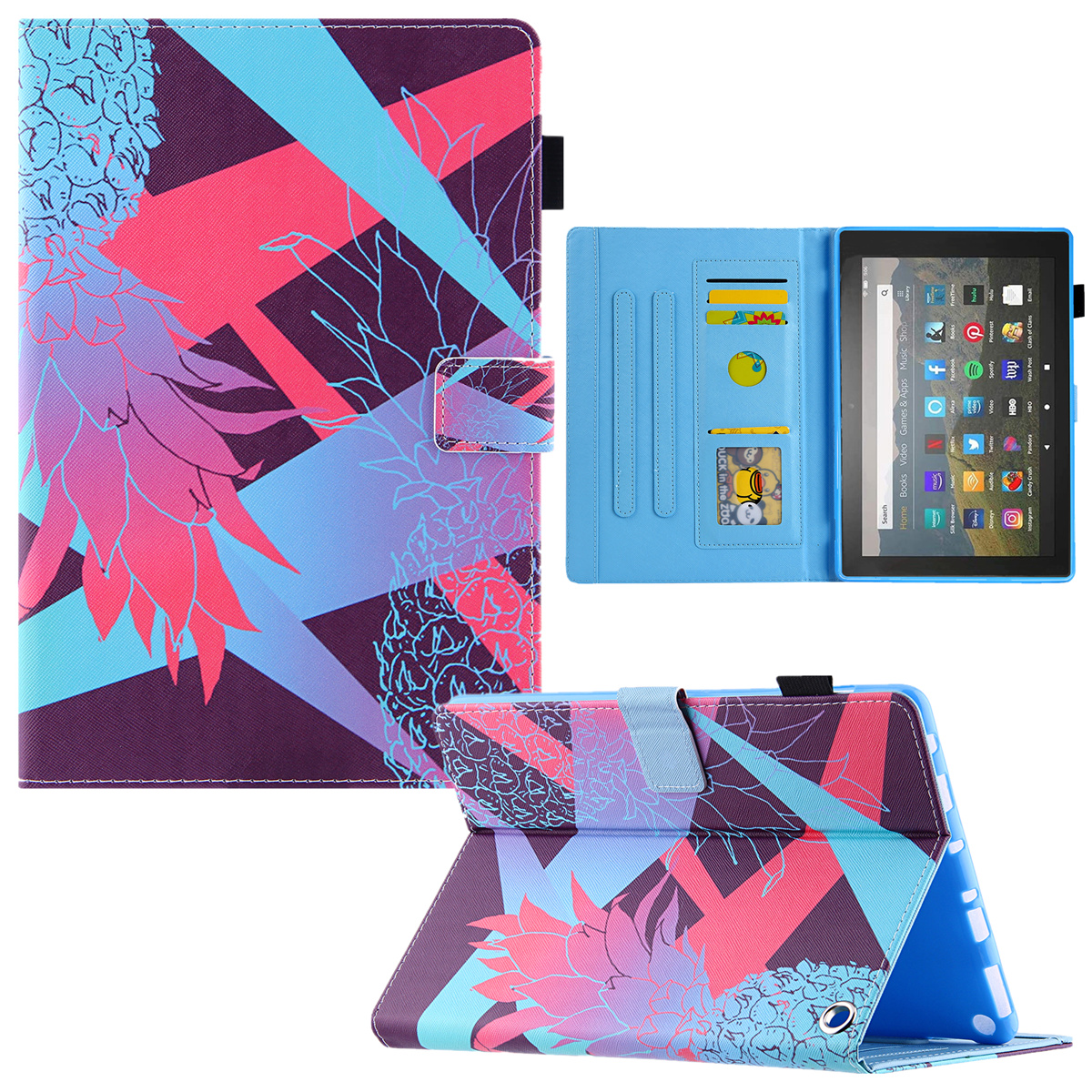 

Für Amazon Fire Max 11 Schockdosenkoffer Muster Drucktablette Hülle Kartenschlitz PU -lederabdeckung Mit Ständer - Brillante Ananas, Amazon Fire Max 11