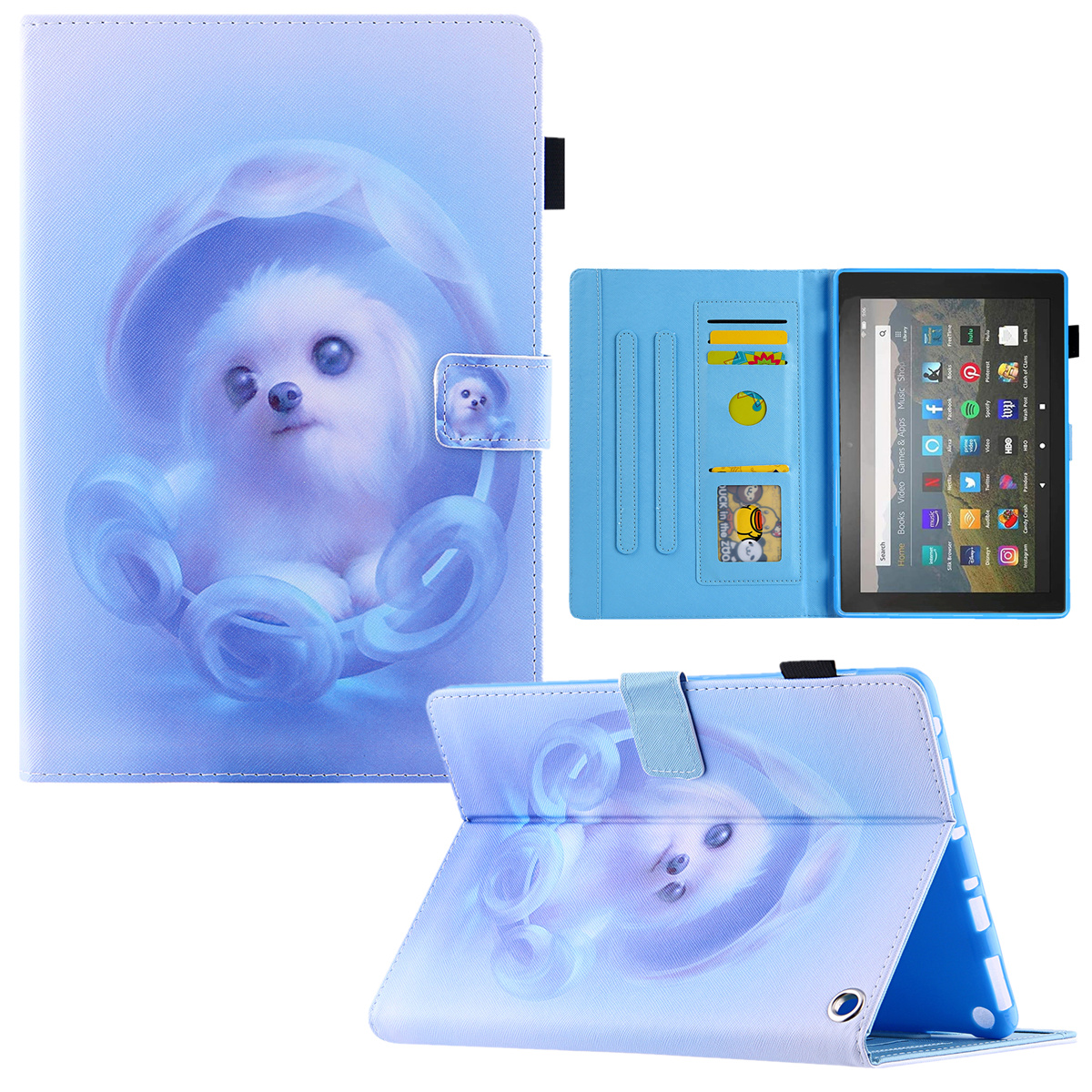 

Für Amazon Fire Max 11 Schockdosenkoffer Muster Drucktablette Hülle Kartenschlitz PU -lederabdeckung Mit Ständer - Blauer Hund, Amazon Fire Max 11