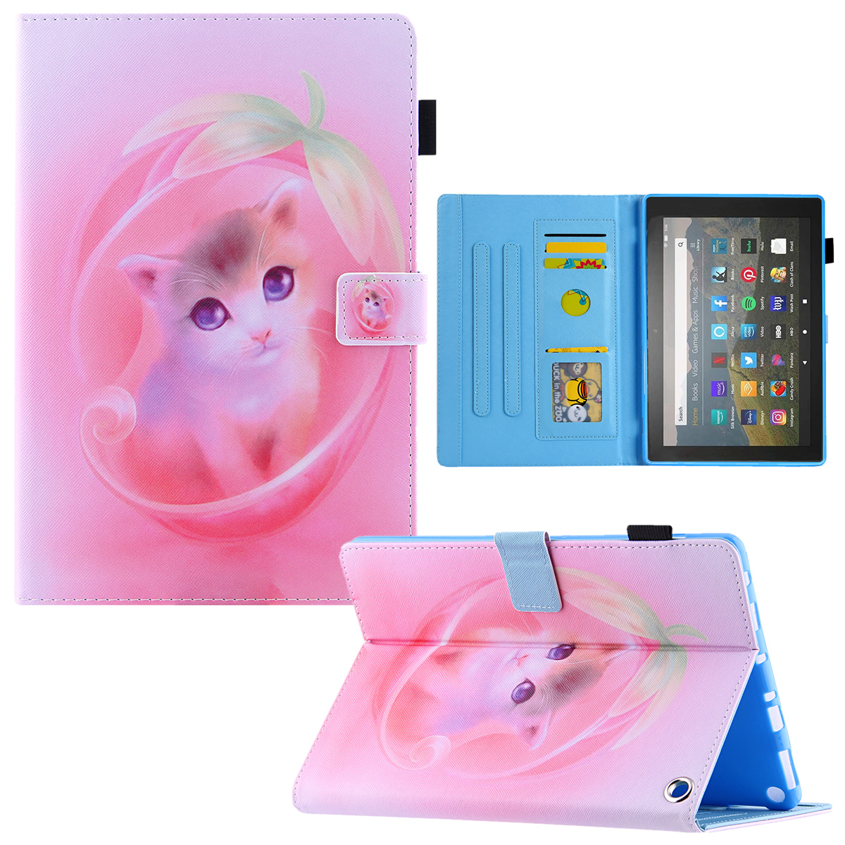 

Für Amazon Fire Max 11 Schockdosenkoffer Muster Drucktablette Hülle Kartenschlitz PU -lederabdeckung Mit Ständer - Pinke Katze, Amazon Fire Max 11