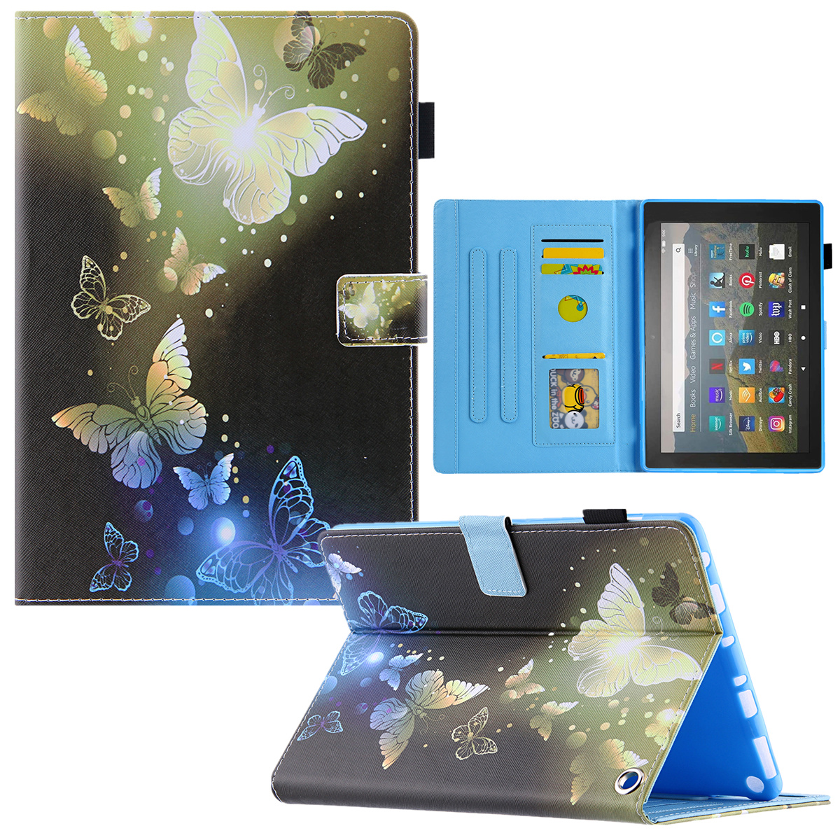 

Für Amazon Fire Max 11 Schockdosenkoffer Muster Drucktablette Hülle Kartenschlitz PU -lederabdeckung Mit Ständer - Goldener Schmetterling, Amazon Fire Max 11
